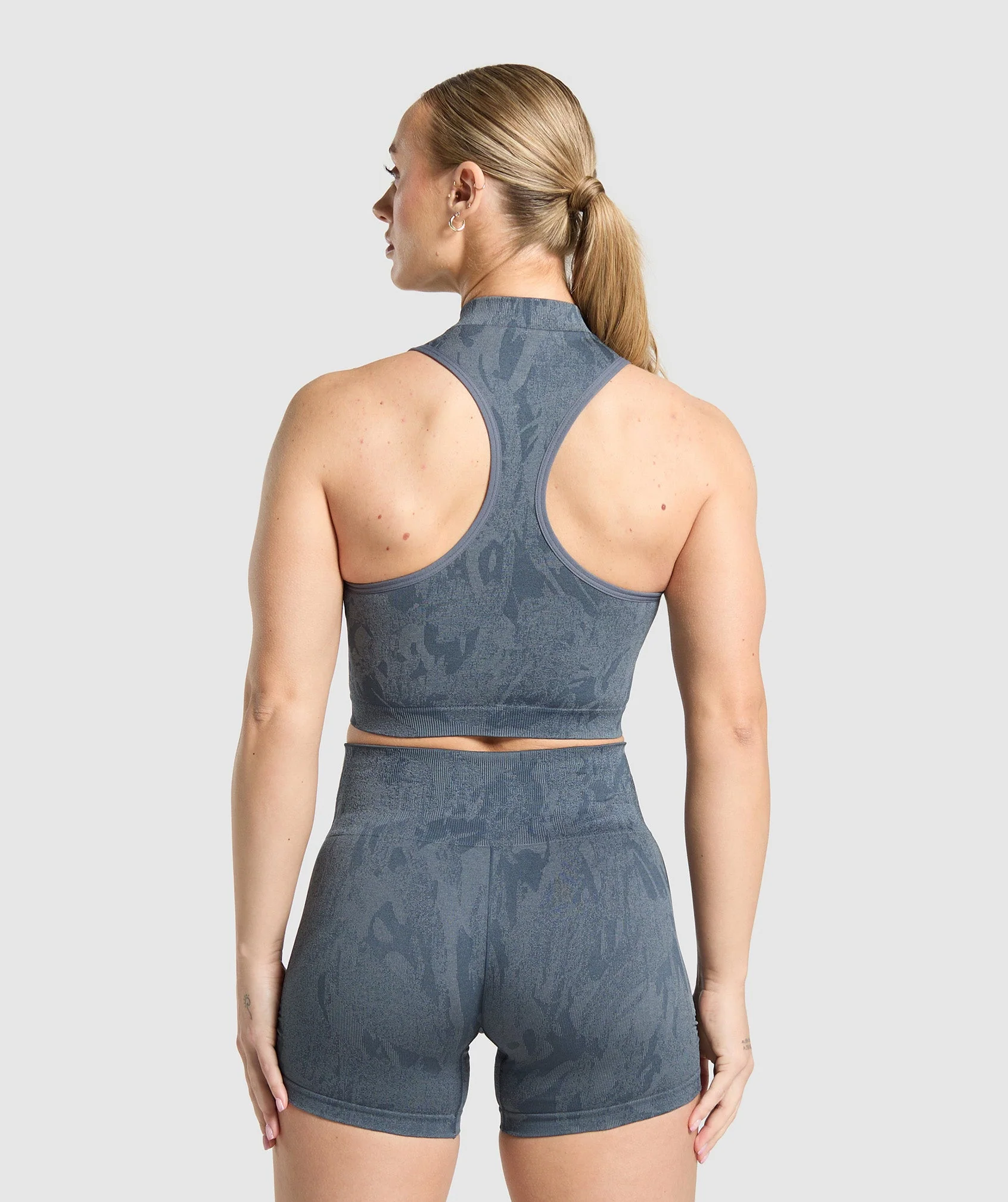 Adapt Camo Seamless Zip Up Crop Top – Titanium Blue/Denim Grey