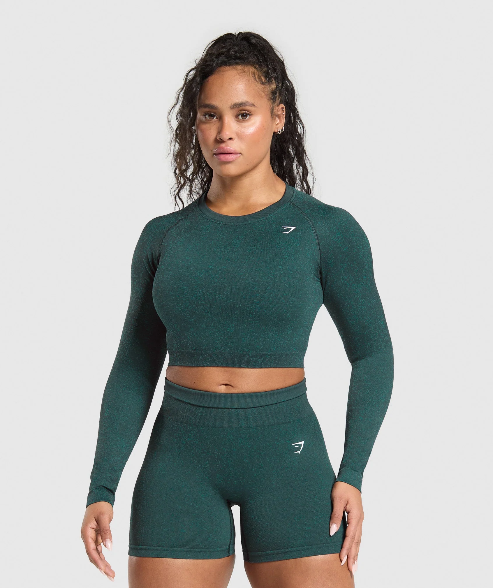 Adapt Fleck Seamless Long Sleeve Crop Top – Darkest Teal/Functional Teal