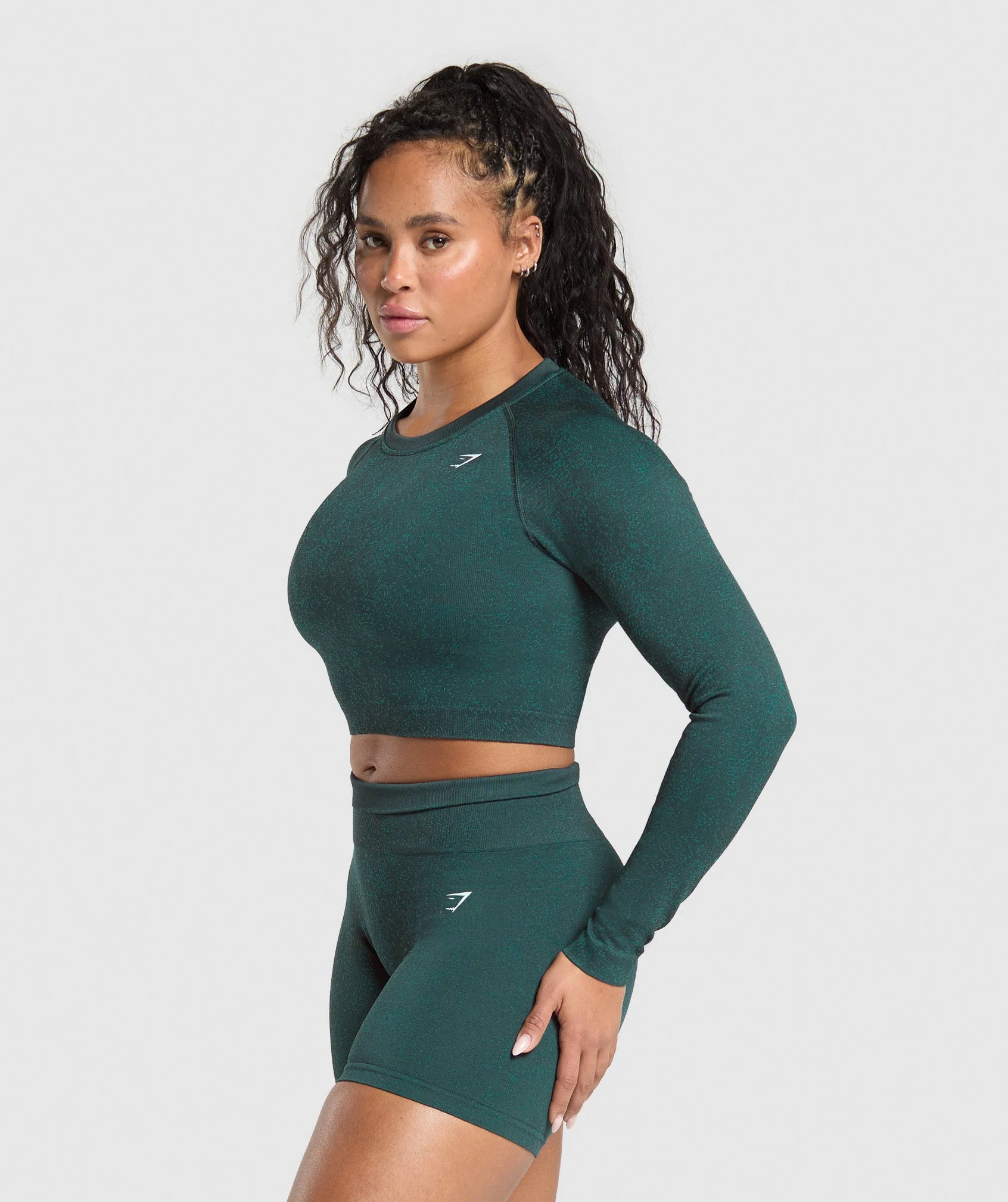 Adapt Fleck Seamless Long Sleeve Crop Top – Darkest Teal/Functional Teal - Imagen 2