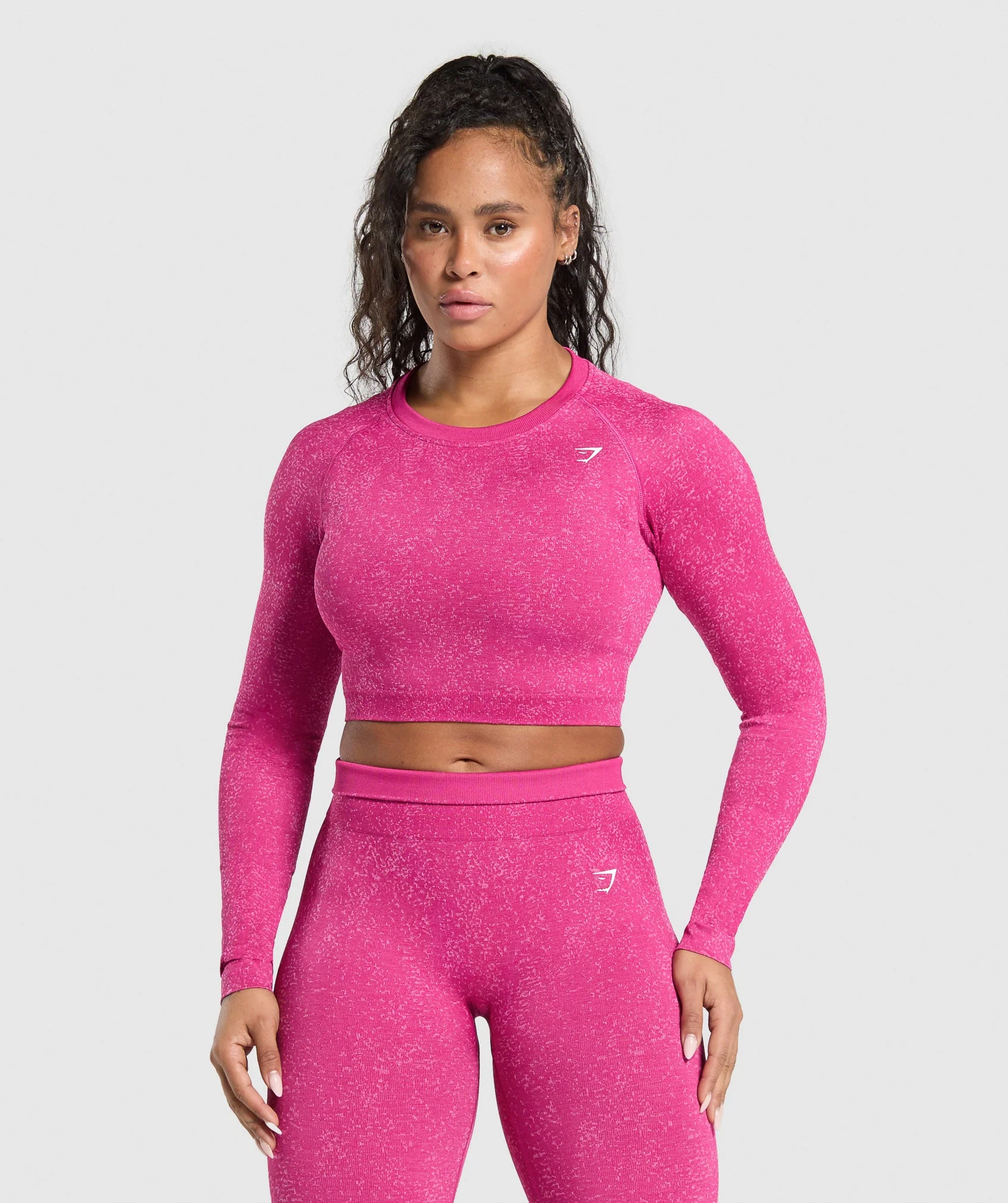 Adapt Fleck Seamless Long Sleeve Crop Top – Winning Pink/Sour Pink