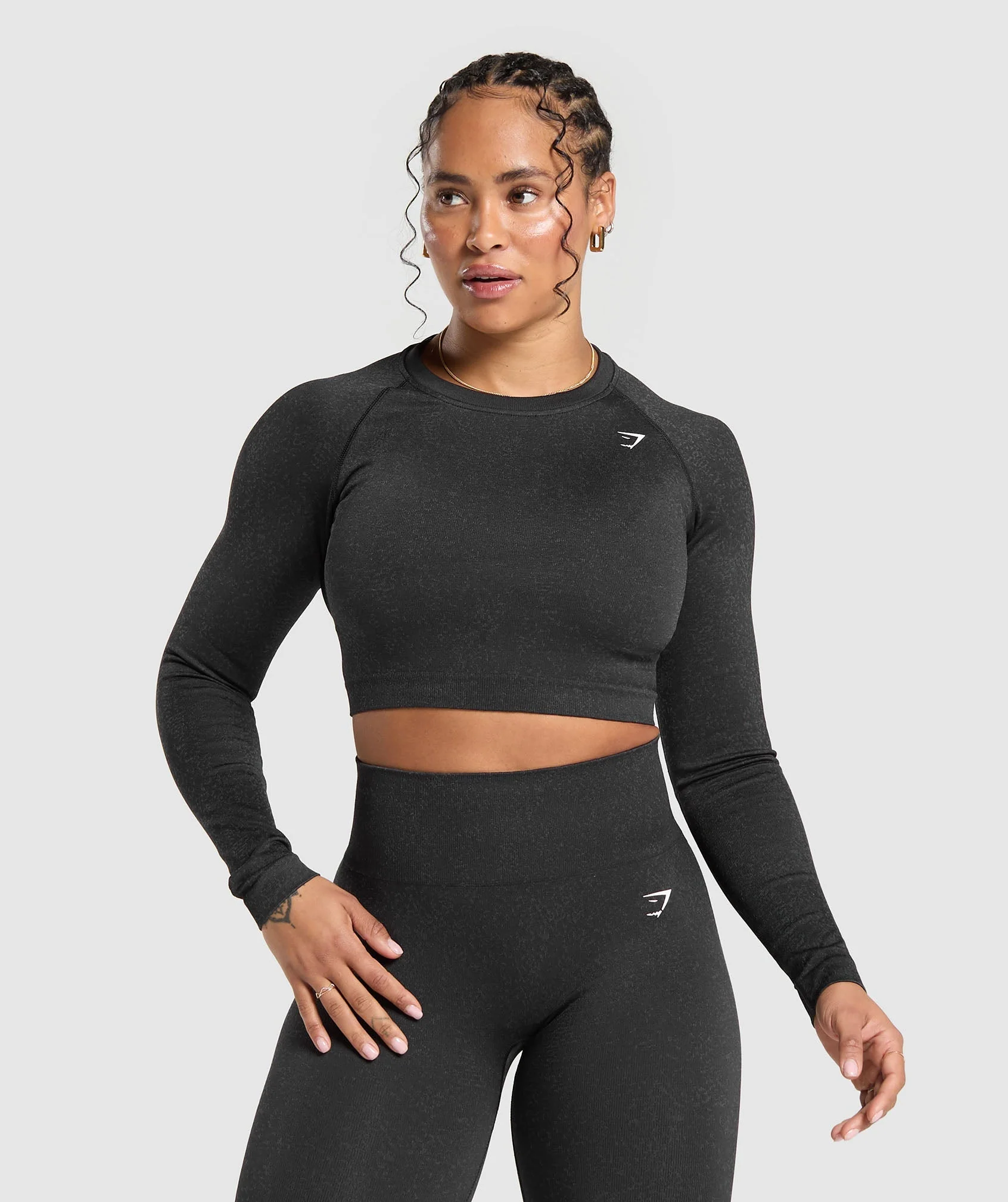 Adapt Fleck Seamless Long Sleeve Crop Top – Mineral | Black