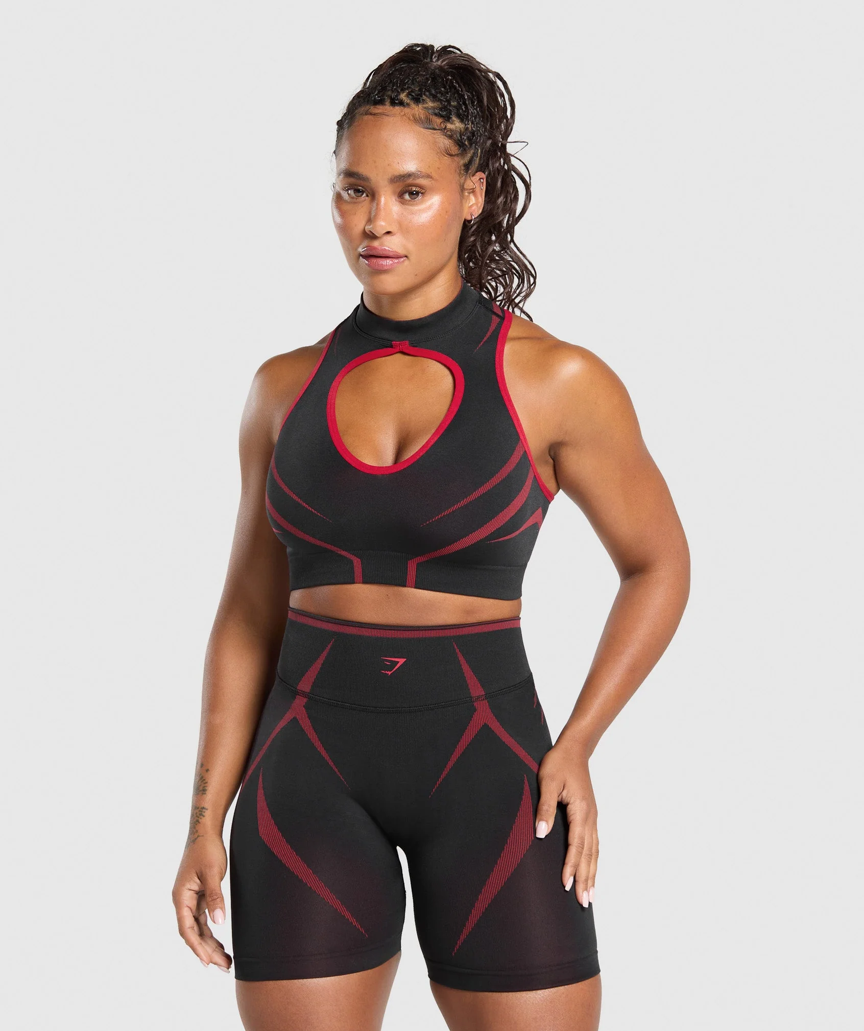 Apex Lift Seamless Crop Top – Black/Carmine Red