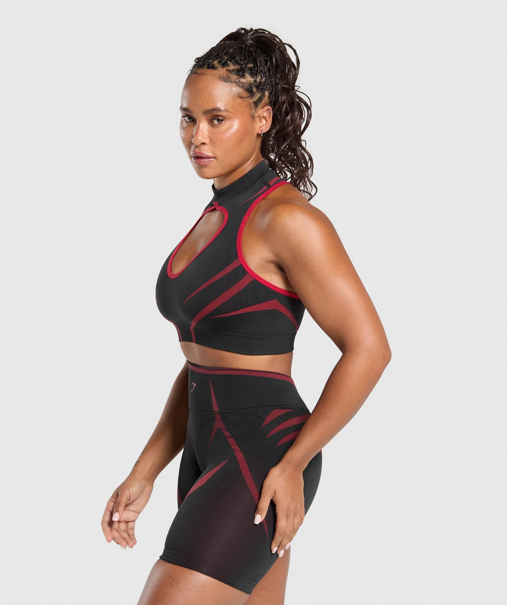 Apex Lift Seamless Crop Top – Black/Carmine Red - Imagen 2
