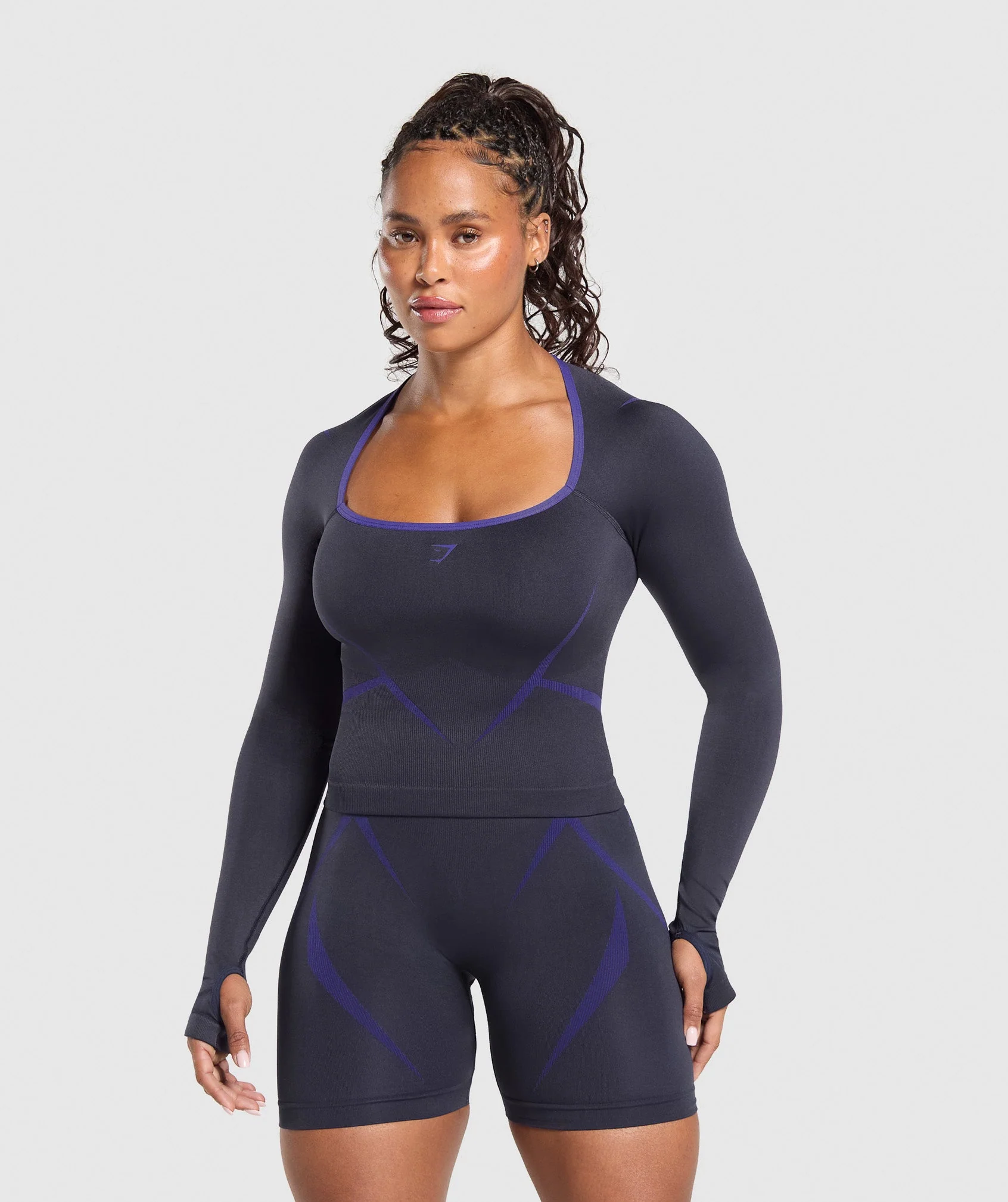 Apex Lift Seamless Long Sleeve Crop Top – Heavy Blue/Cobalt Purple