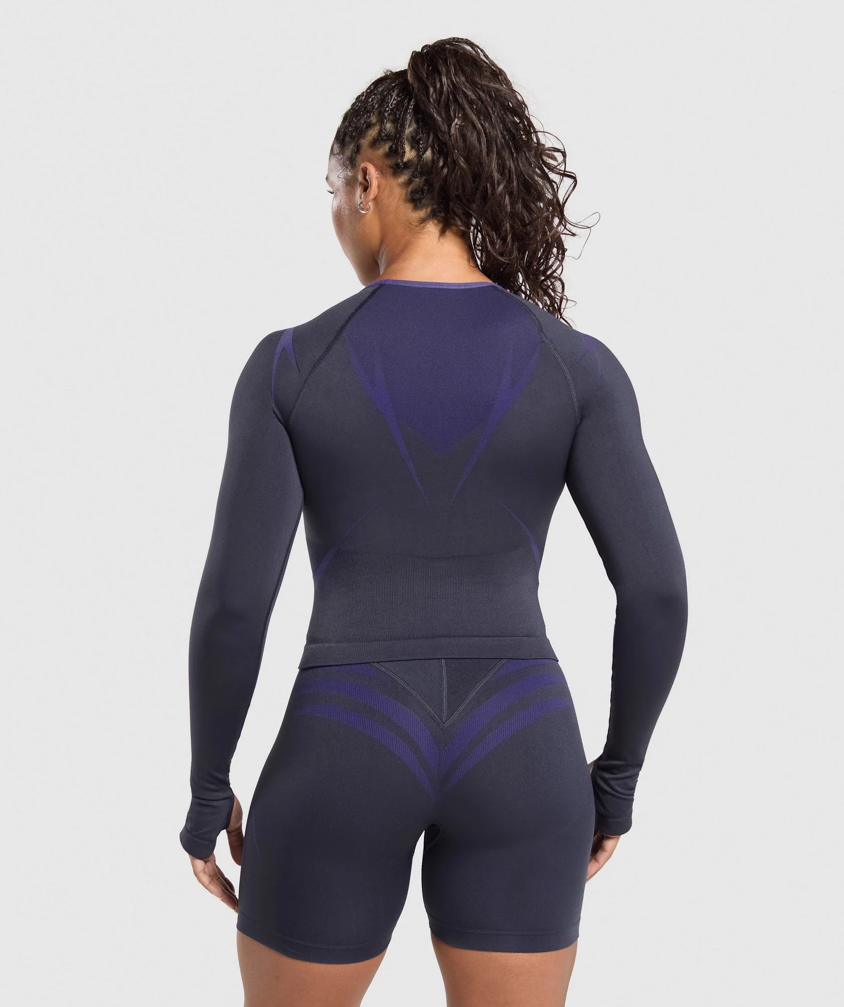 Apex Lift Seamless Long Sleeve Crop Top – Heavy Blue/Cobalt Purple