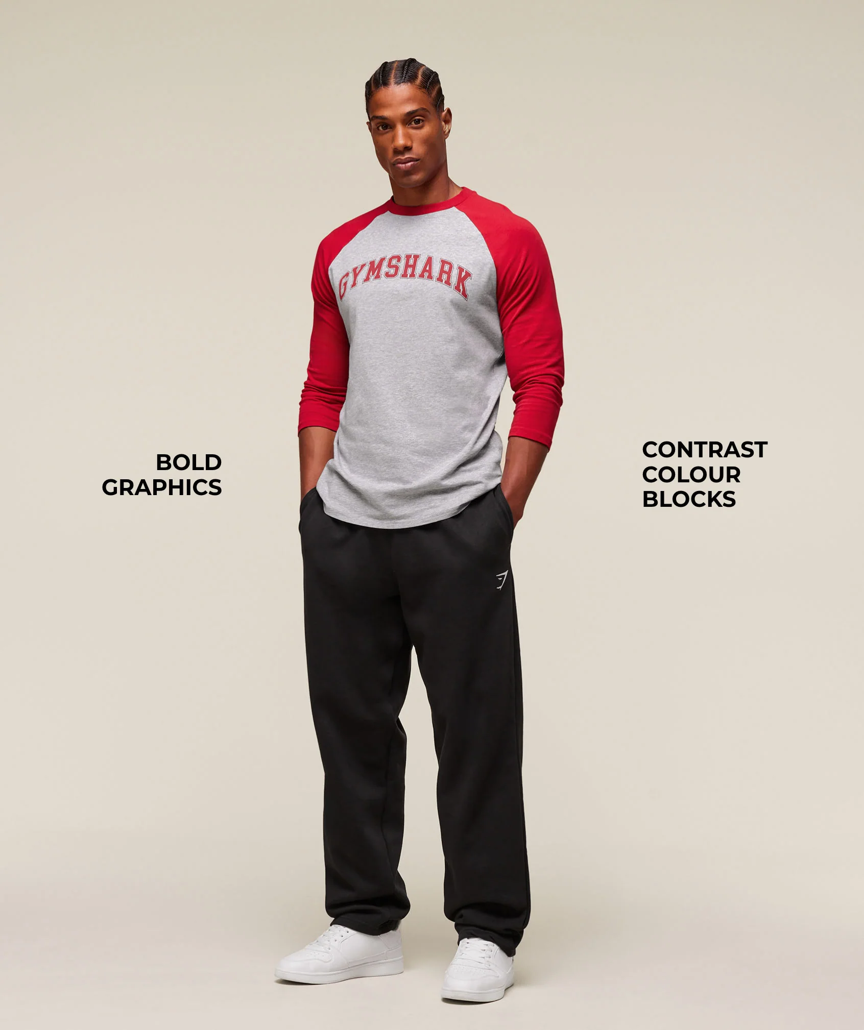 GSLC Raglan 3/4 Sleeve T-Shirt – Light Grey Core Marl/Conditioning Red - Imagen 2