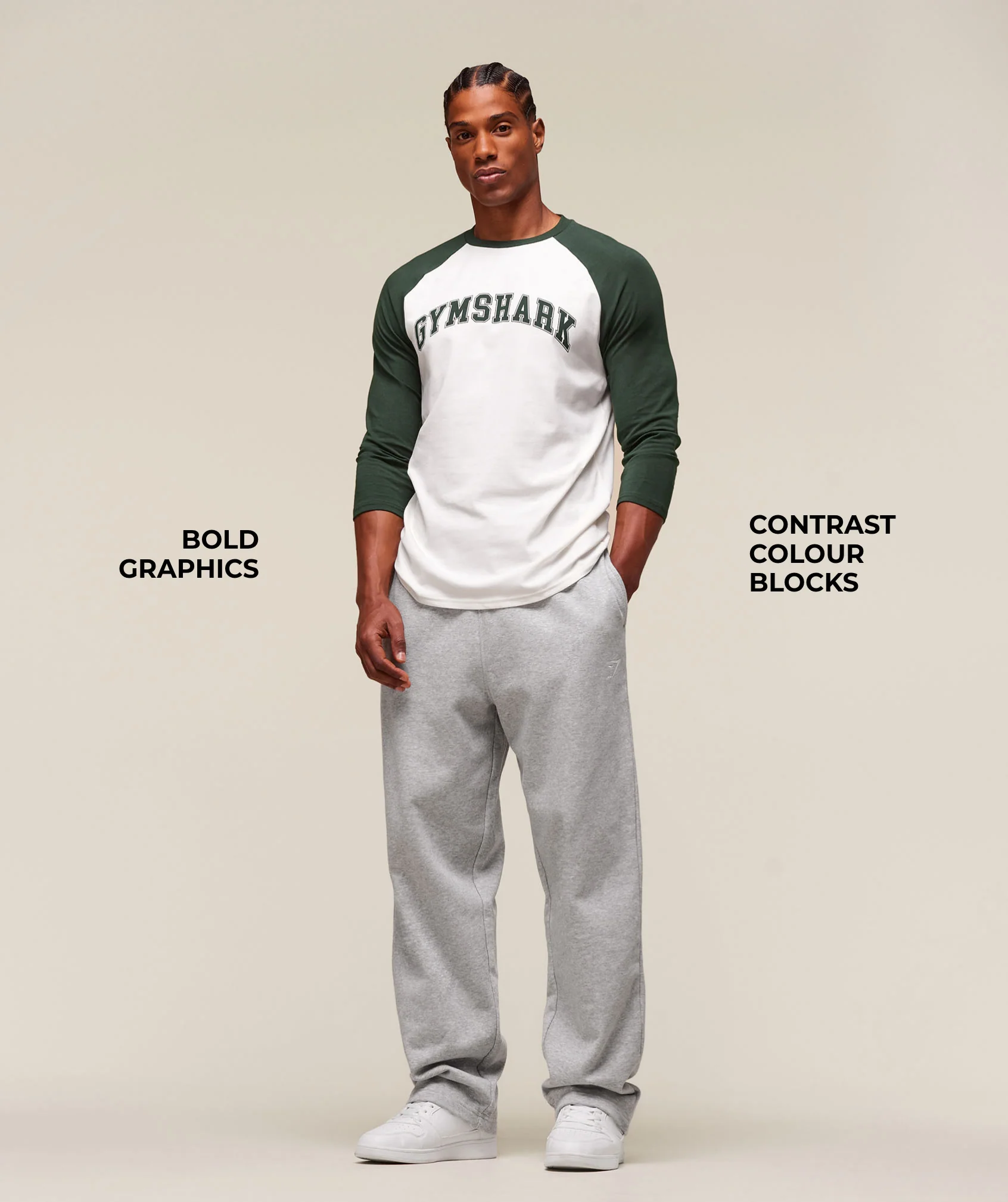 GSLC Raglan 3/4 Sleeve T-Shirt – Soft White/Trail Green - Imagen 2