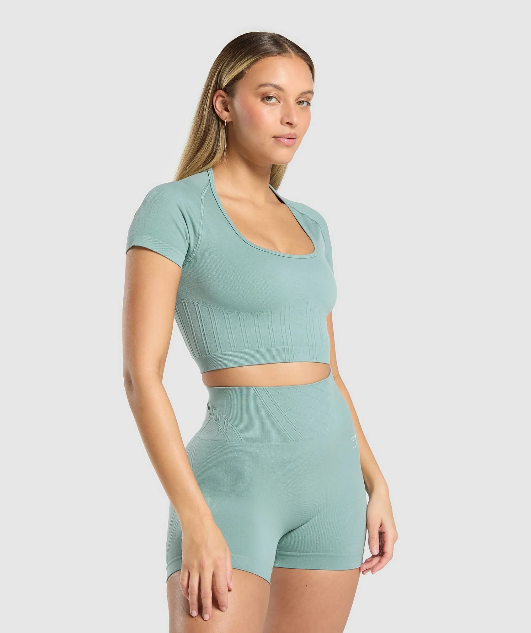 Corset Seamless Crop Top – Celeste Blue - Imagen 2