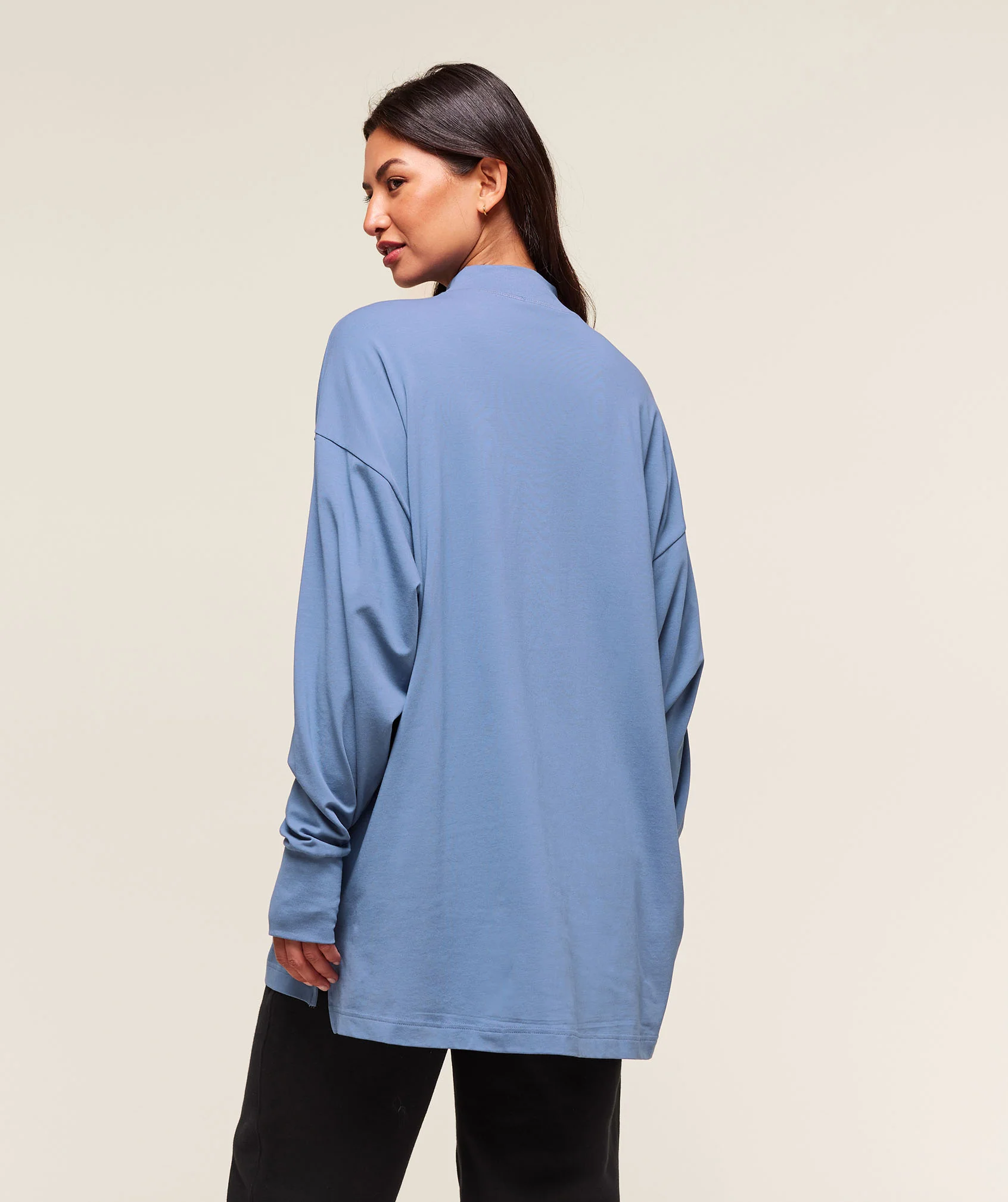 Covered Longline Cotton Long Sleeve Top – Worn Blue