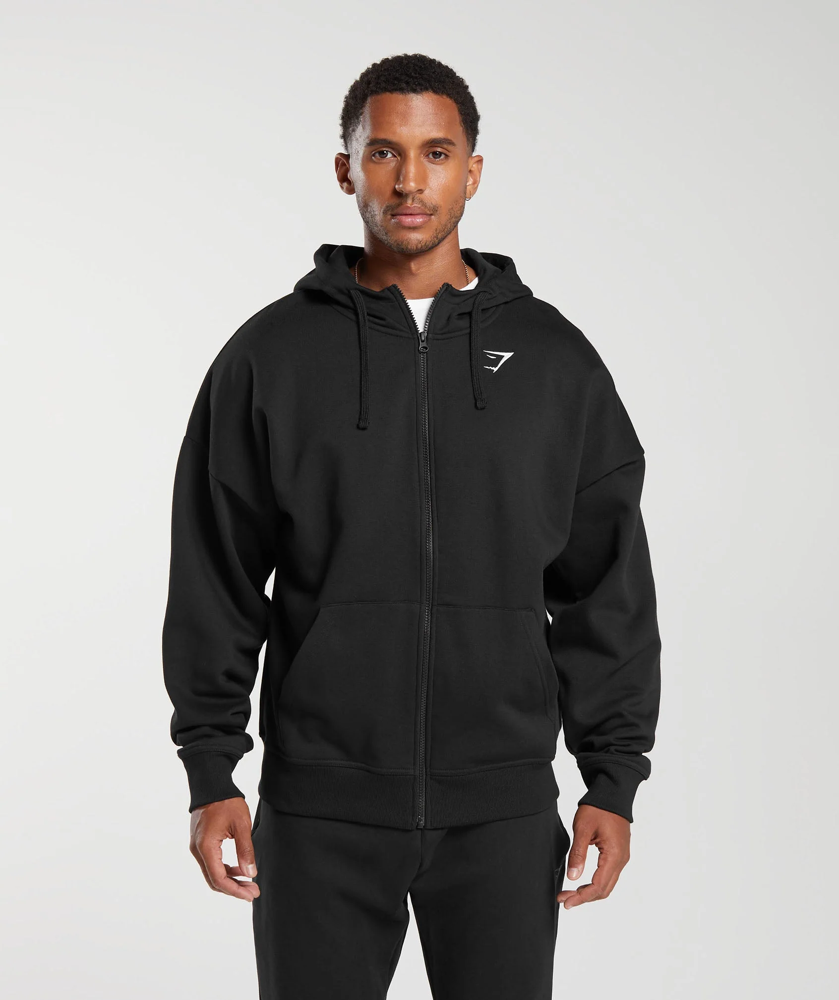 Crest Oversized Zip Up Hoodie – Black