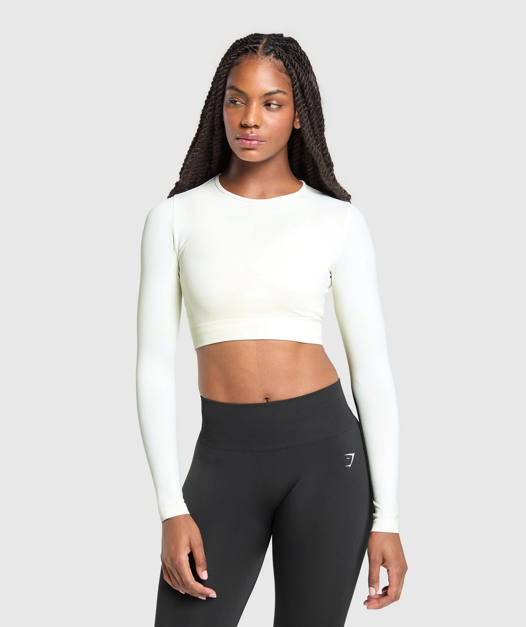 Everyday Seamless Long Sleeve Crop Top – Soft White