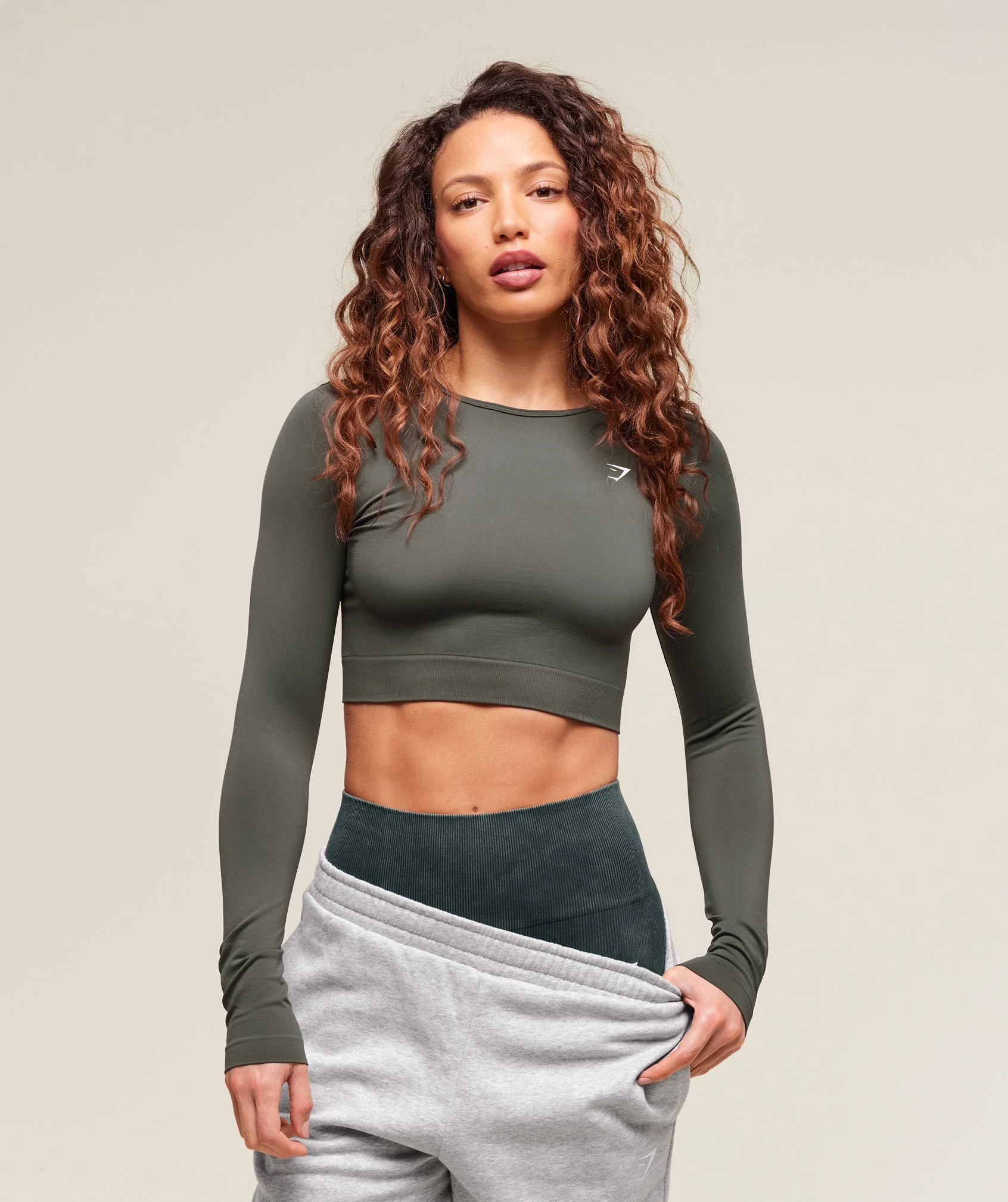 Everyday Seamless Long Sleeve Crop Top – Strength Green