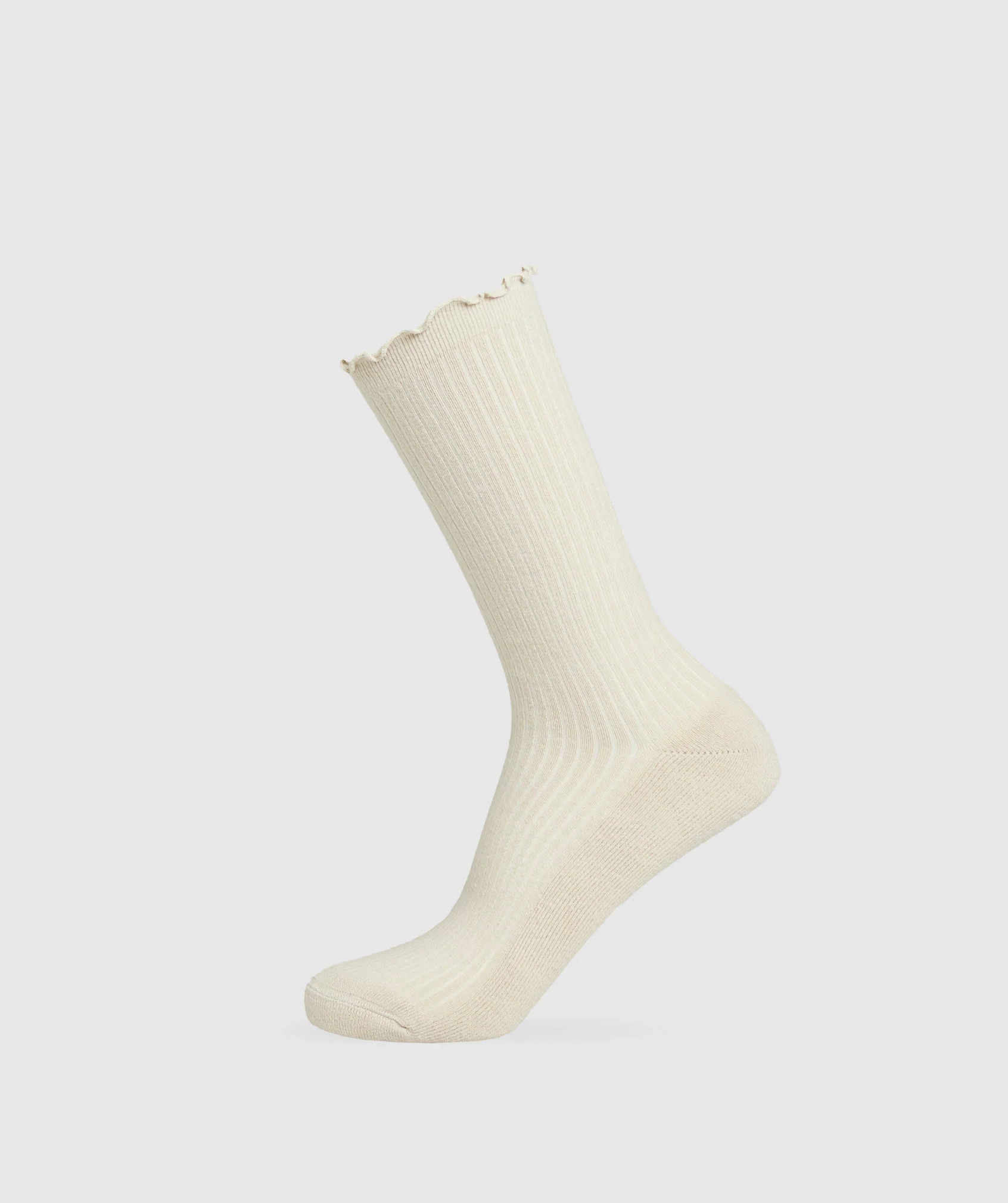 Frill Crew Single Sock – Cream Beige/Soft White