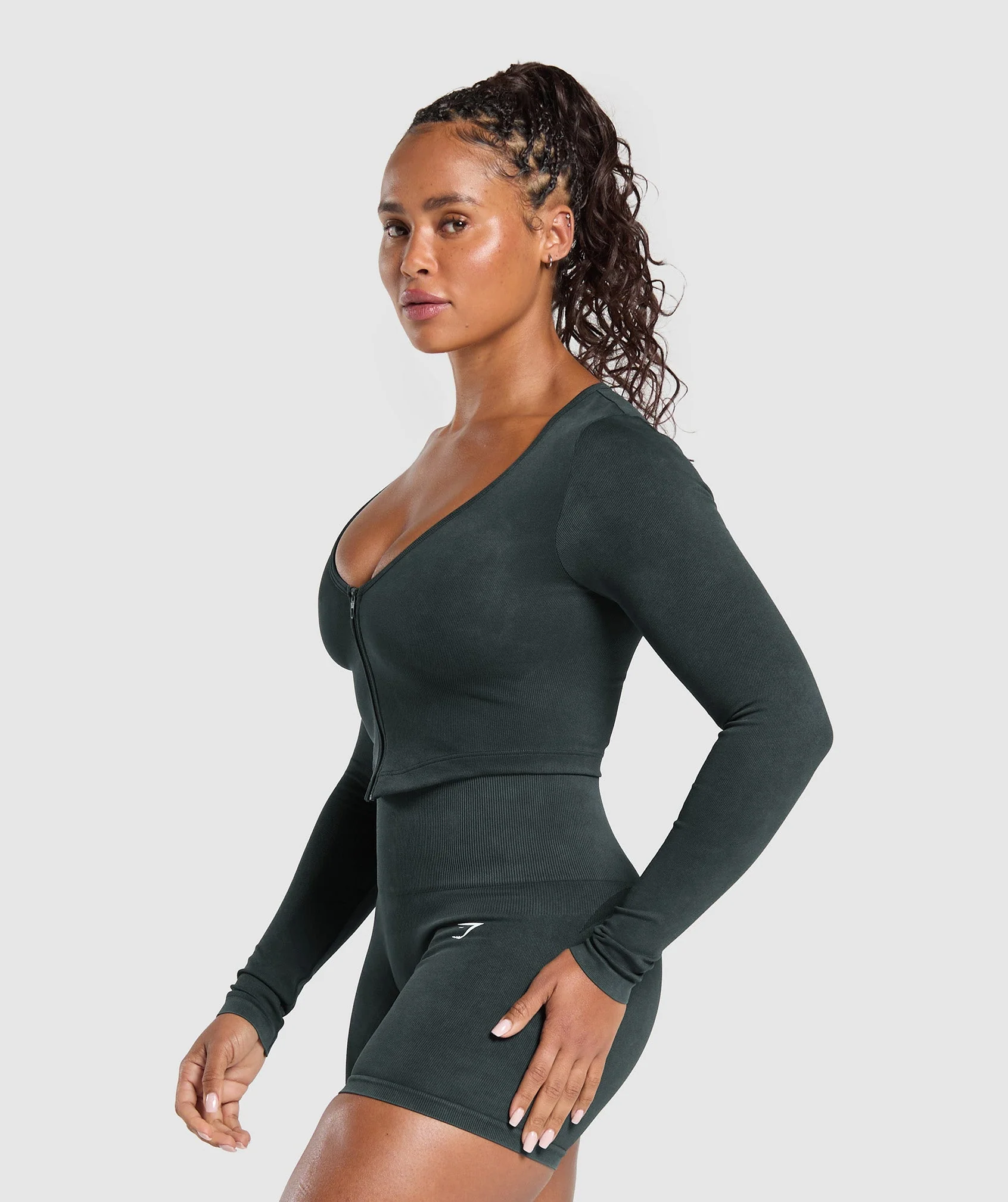 Gains Seamless Washed Zip Up Jacket – Black - Imagen 2