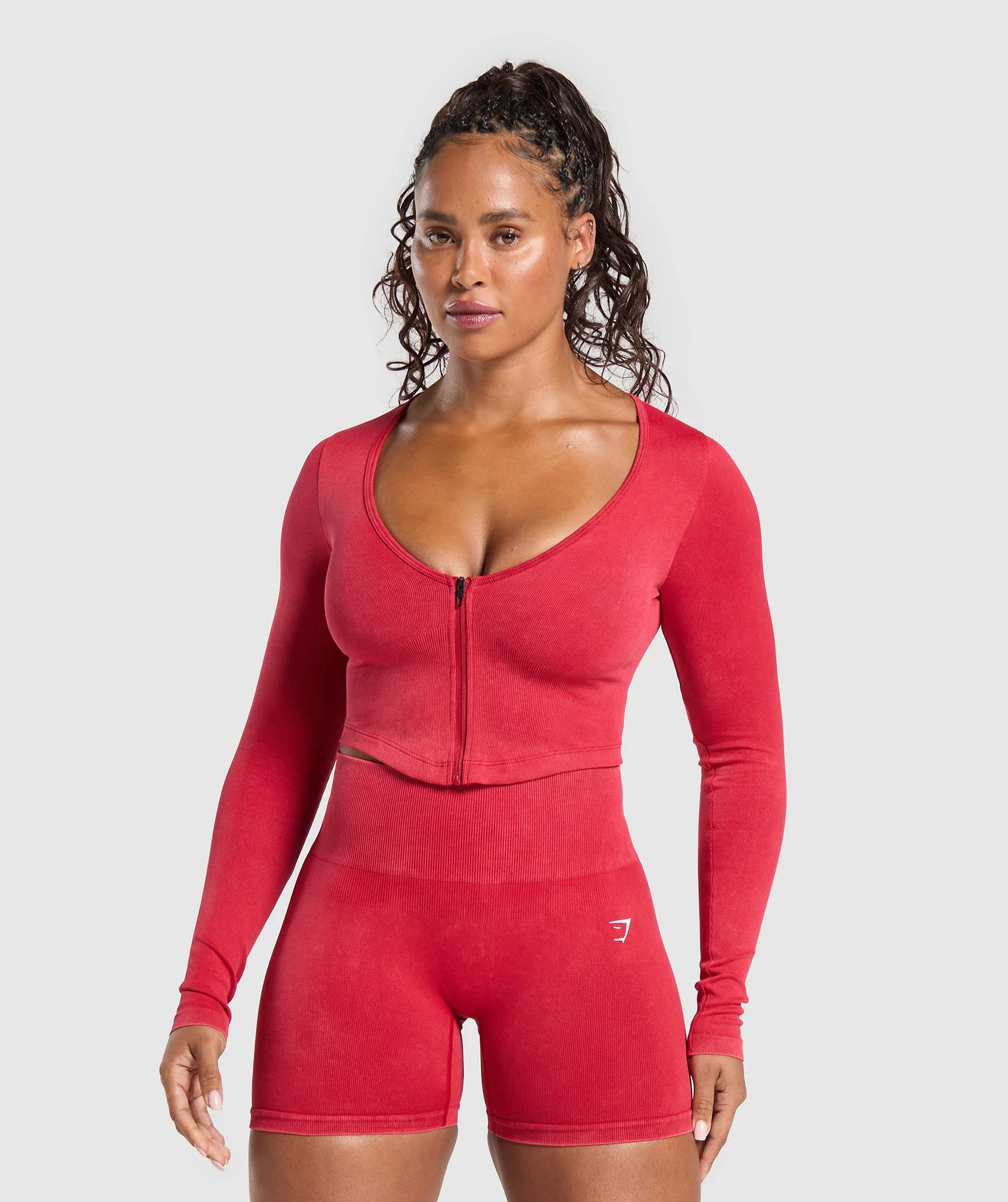 Gains Seamless Washed Zip Up Jacket – Carmine Red