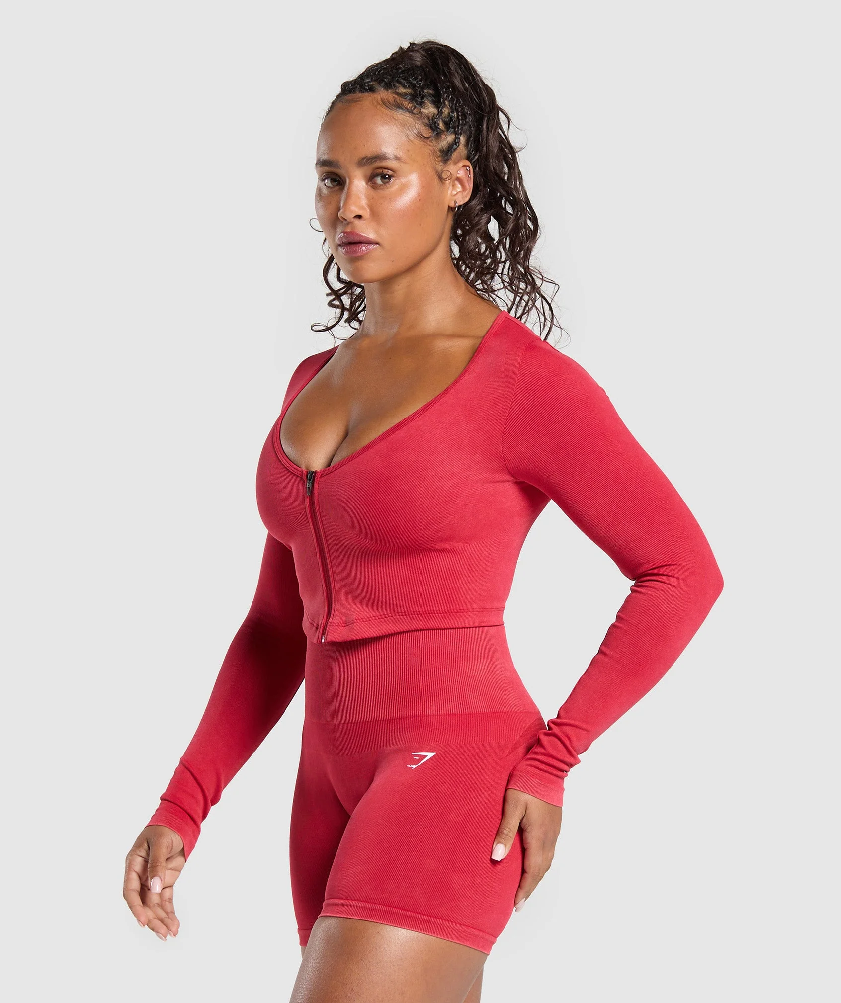 Gains Seamless Washed Zip Up Jacket – Carmine Red - Imagen 2