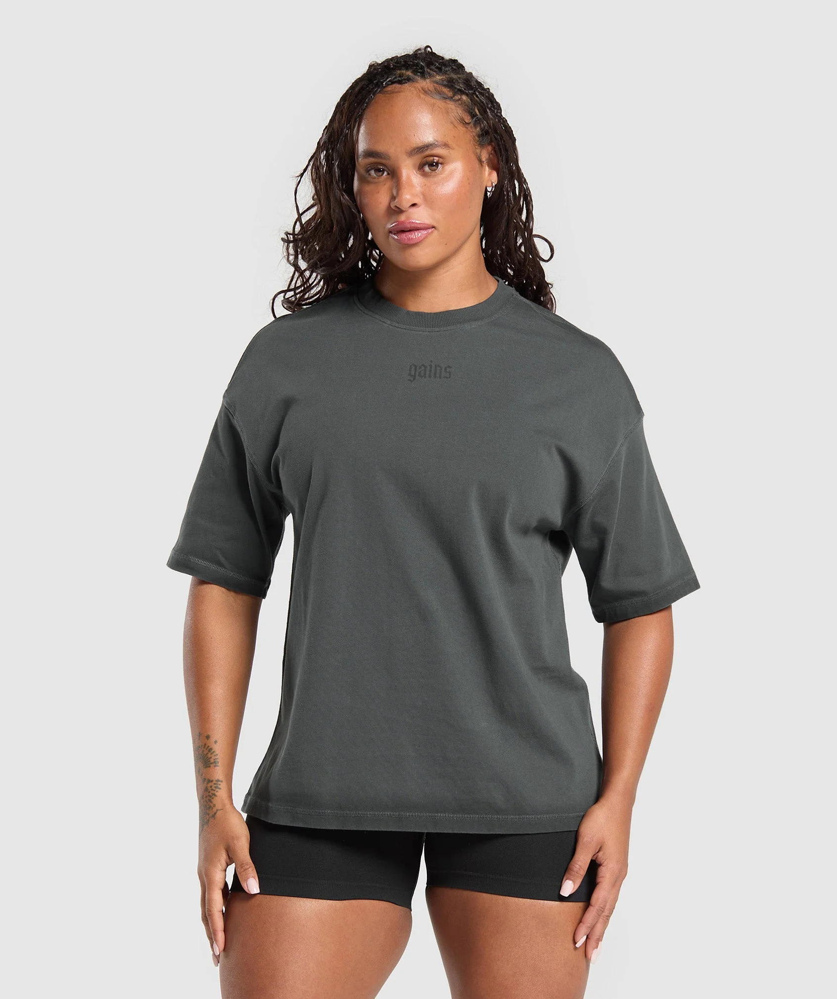 Gains Washed Heavyweight Cotton T-Shirt – Asphalt Grey/Black