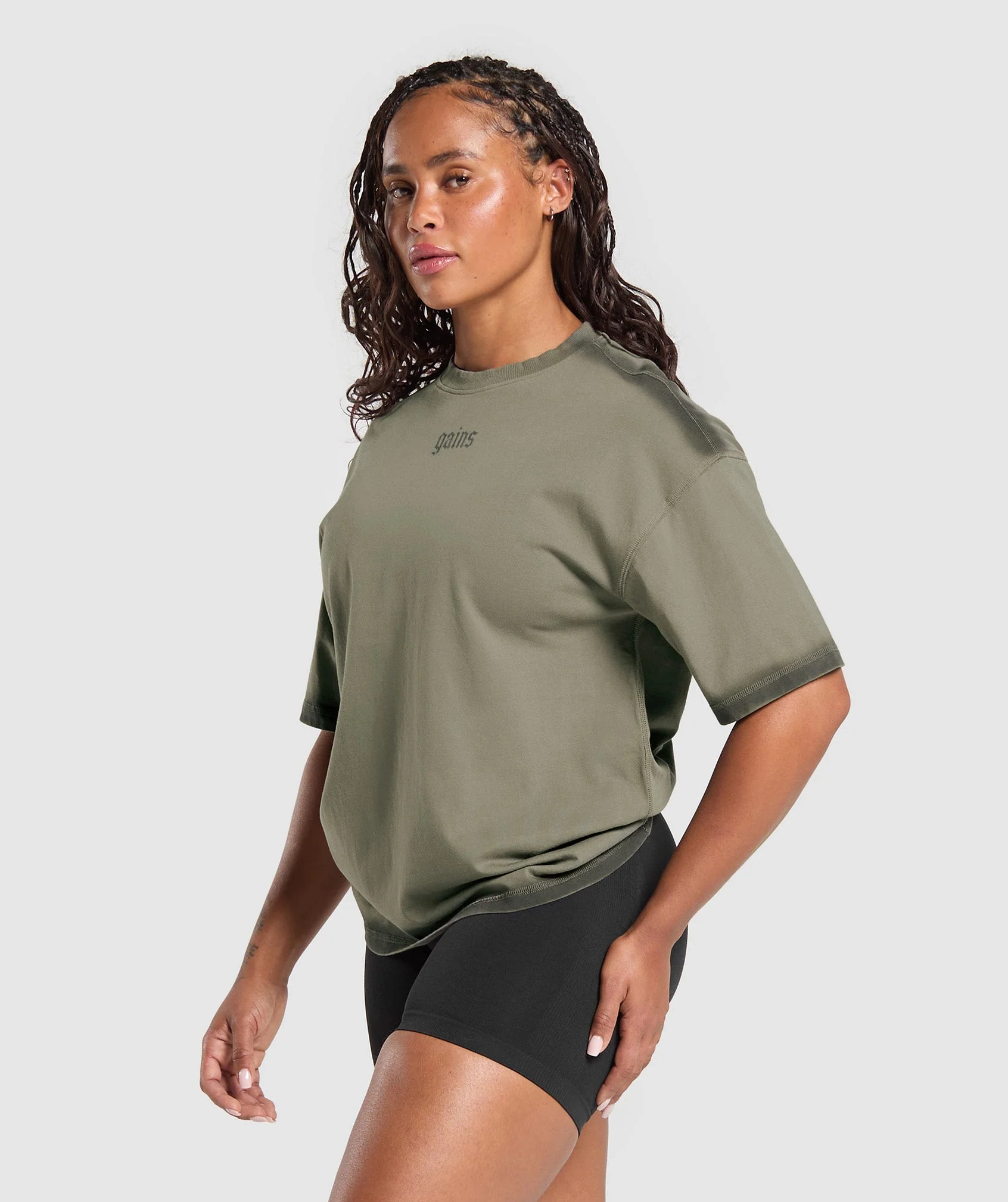 Gains Washed Heavyweight Cotton T-Shirt – Base Green/Strength Green - Imagen 2