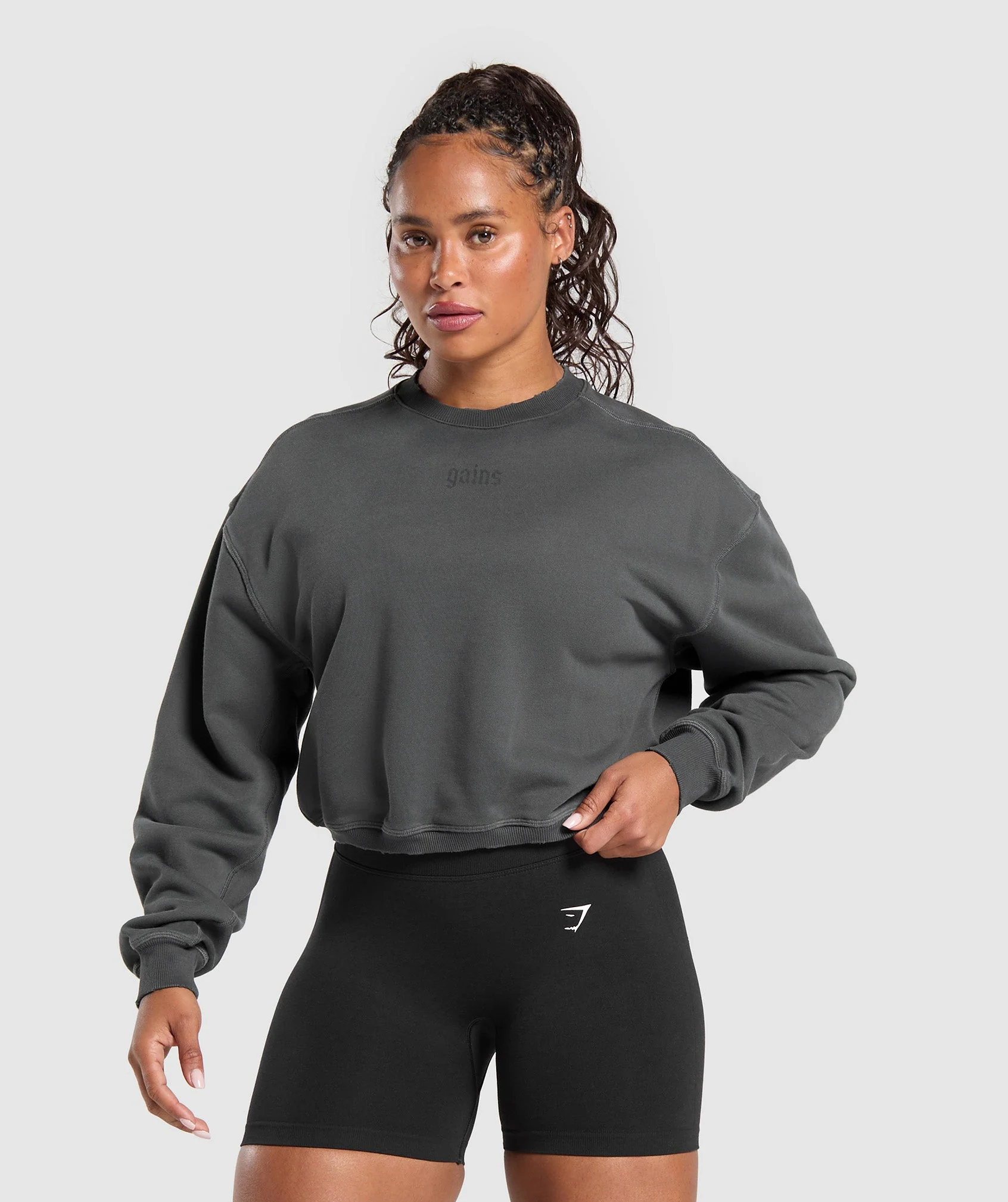 Gains Washed Loopback Crew Neck – Asphalt Grey/Black