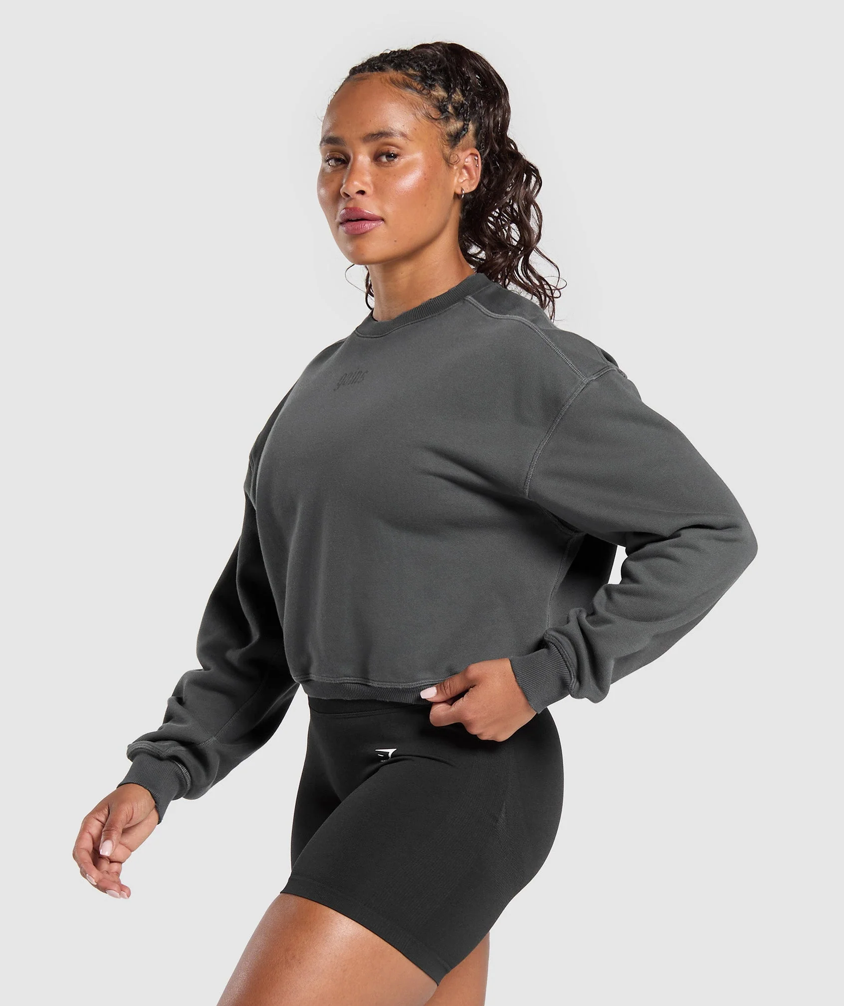 Gains Washed Loopback Crew Neck – Asphalt Grey/Black - Imagen 2