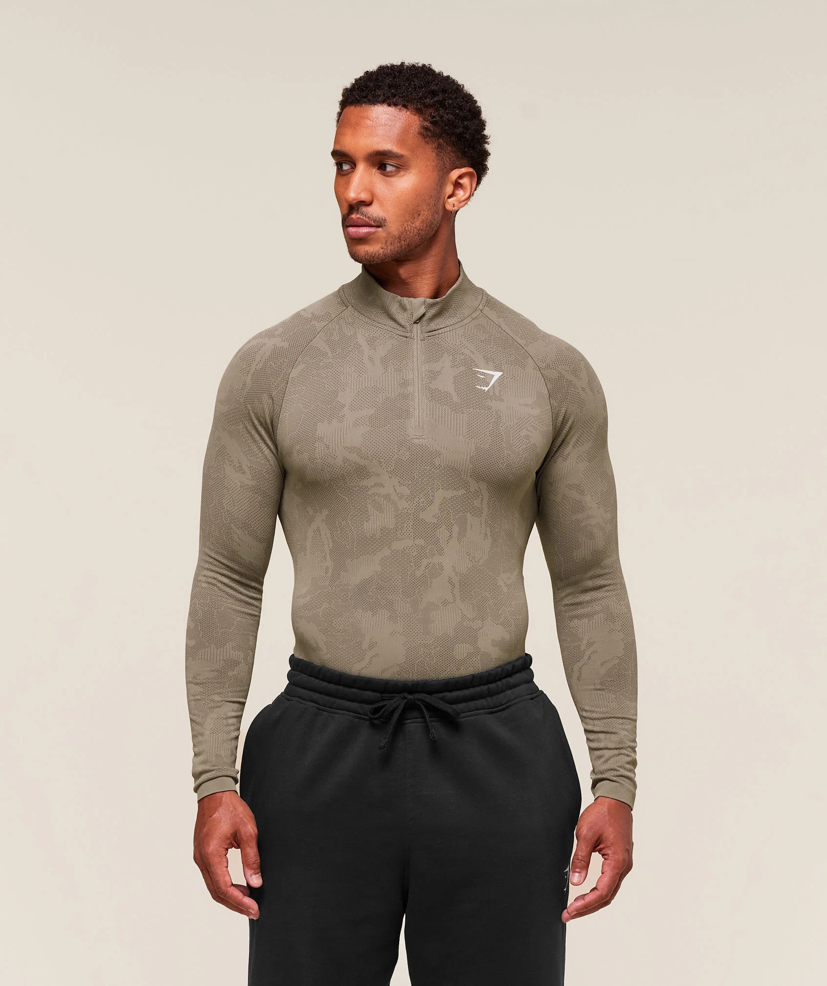 Geo Seamless 1/4 Zip – Linen Brown/Camo Brown