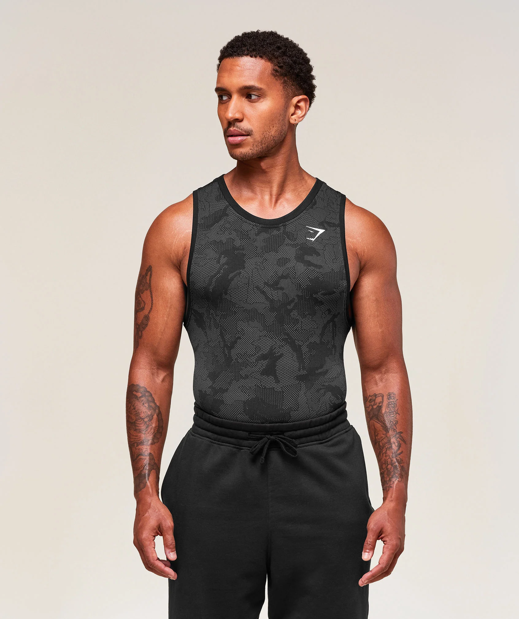 Geo Seamless Tank – Black/Charcoal Grey