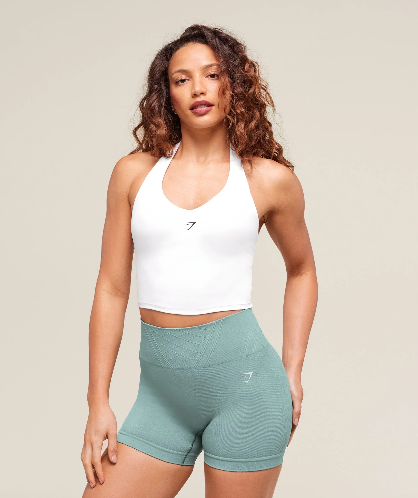 Halter Neck Cami with Shelf – White