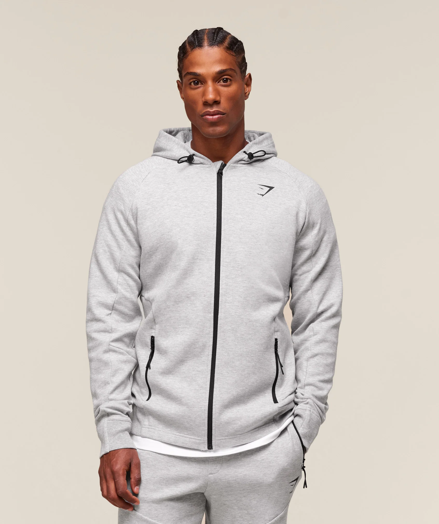 Interlock Tech Zip Up Hoodie – Light Grey Core Marl