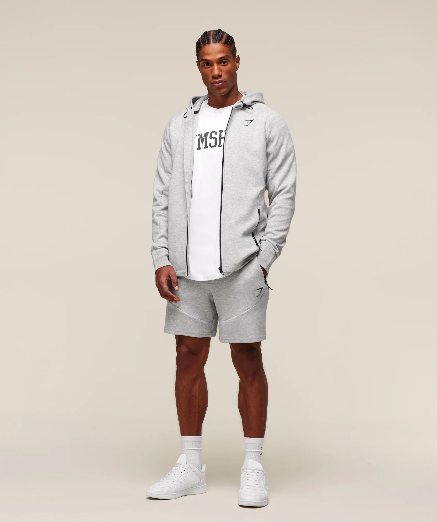 Interlock Tech Zip Up Hoodie – Light Grey Core Marl - Imagen 2
