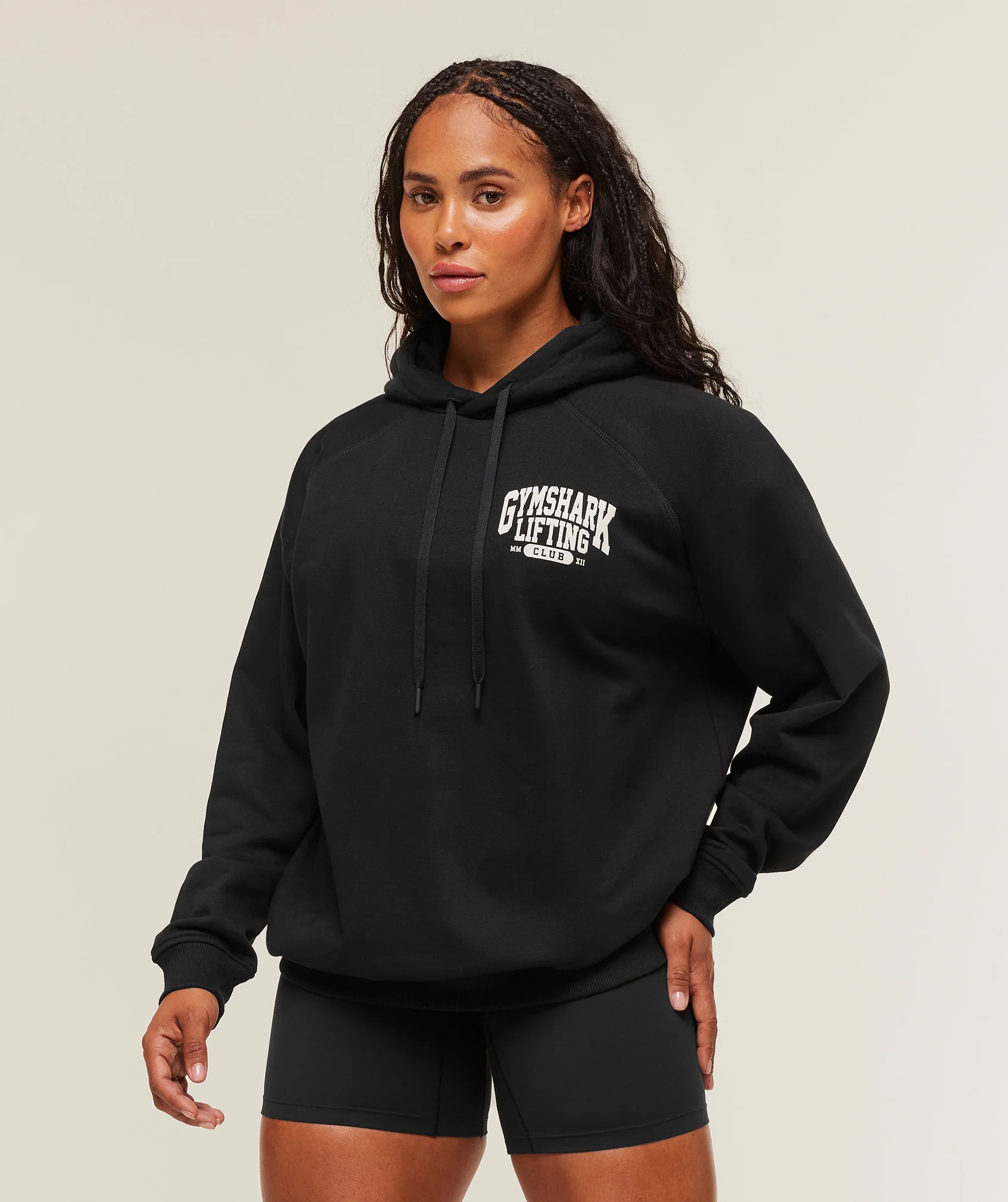 Lifting Club Graphic Oversized Hoodie – Black/Soft White