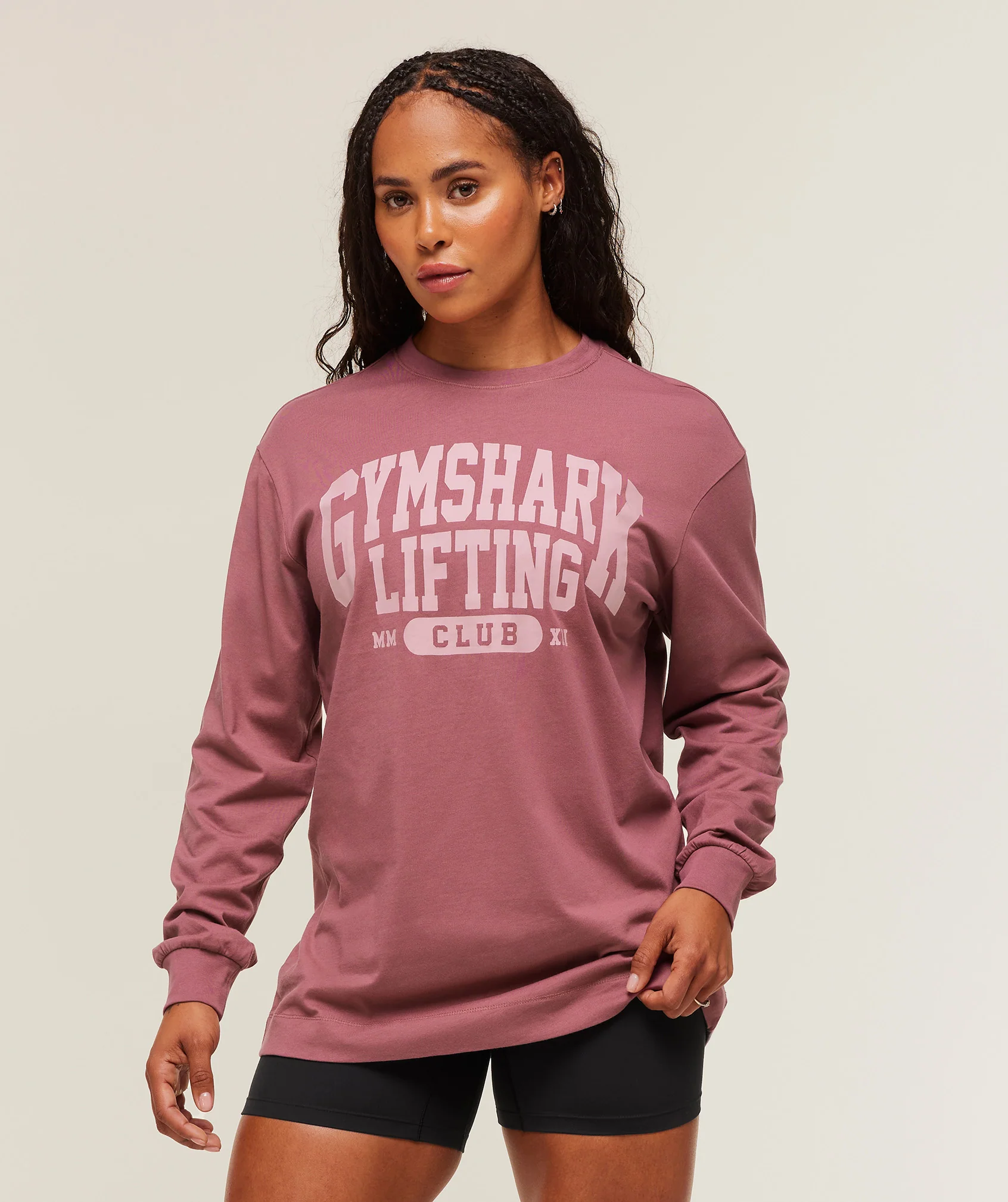 Lifting Club Graphic Oversized Long Sleeve T-Shirt – Reset Pink