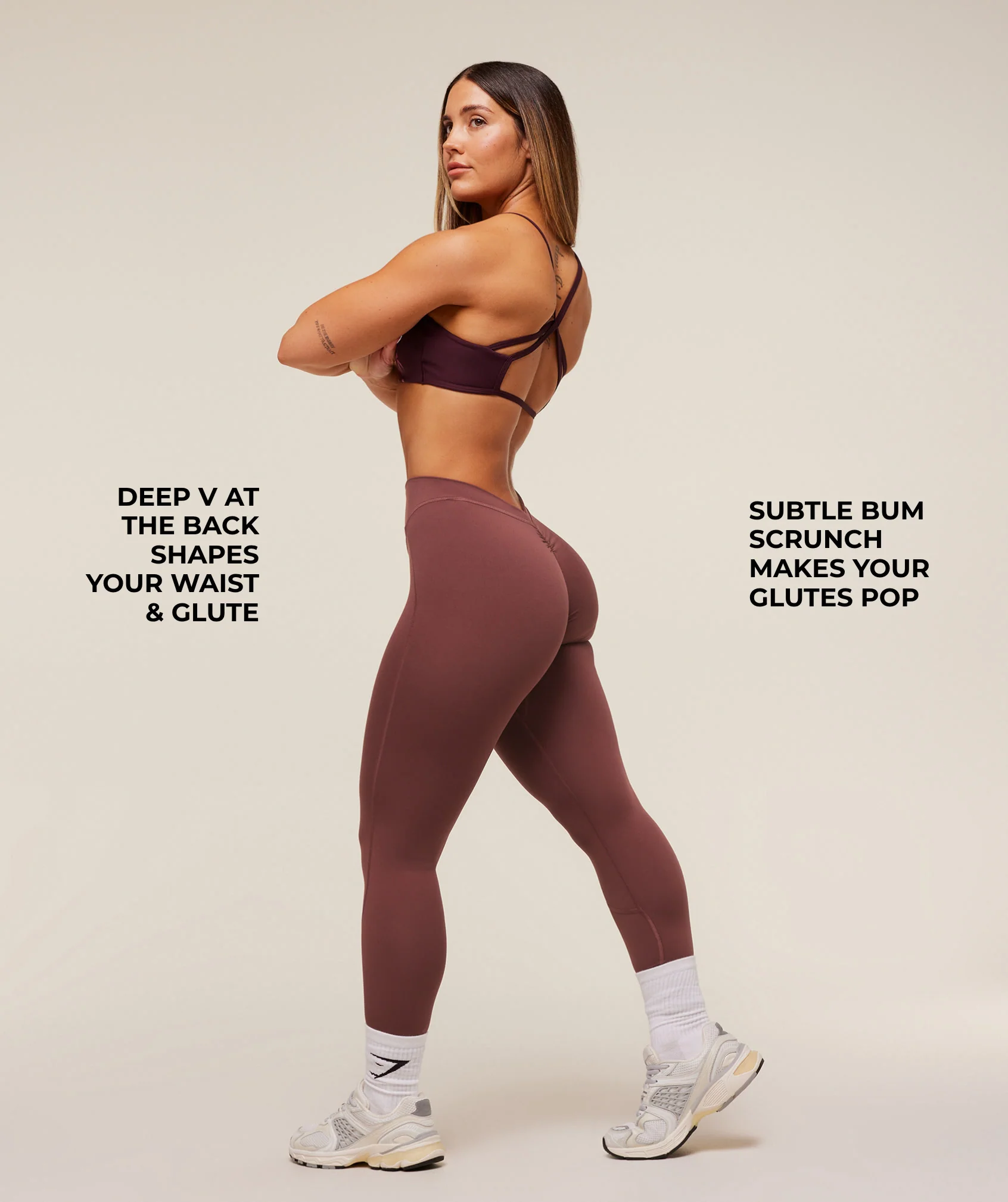 Lifting Dipped Waistband Leggings – Burgundy Brown