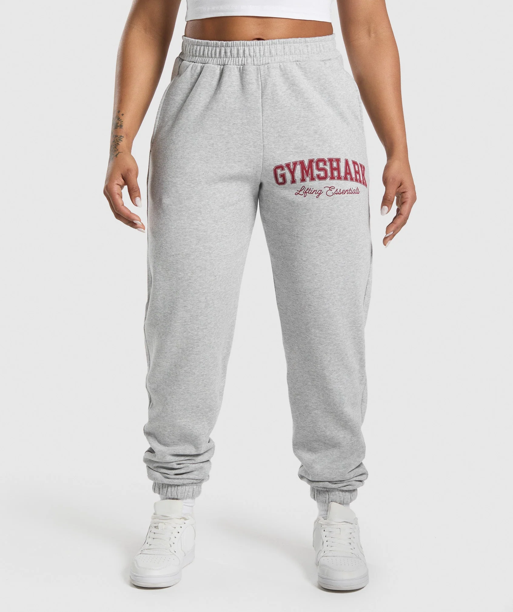 Lifting Essentials Graphic Brushed Oversized Joggers – Light Grey Core Marl