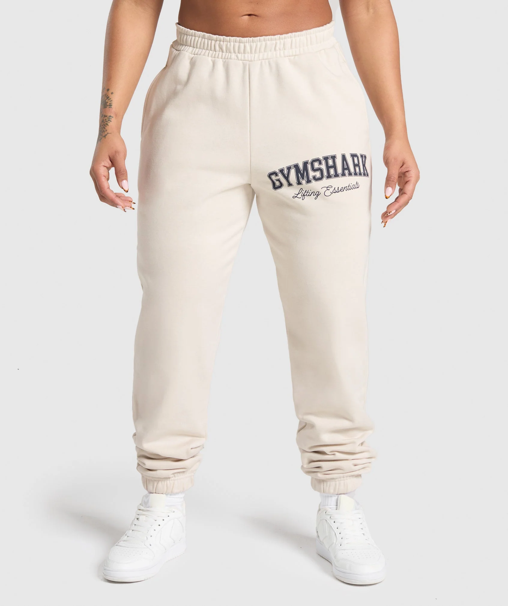 Lifting Essentials Graphic Brushed Oversized Joggers – Oat White