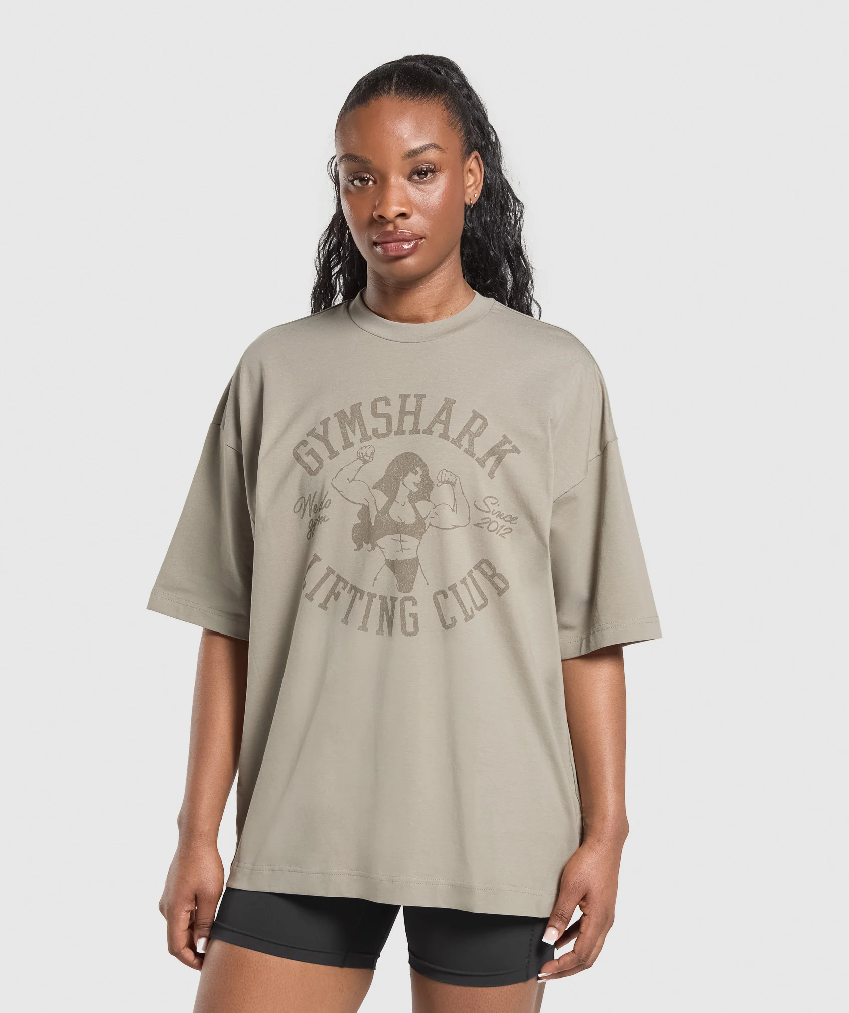 Lifting Girl Graphic Oversized Tee – Linen Brown