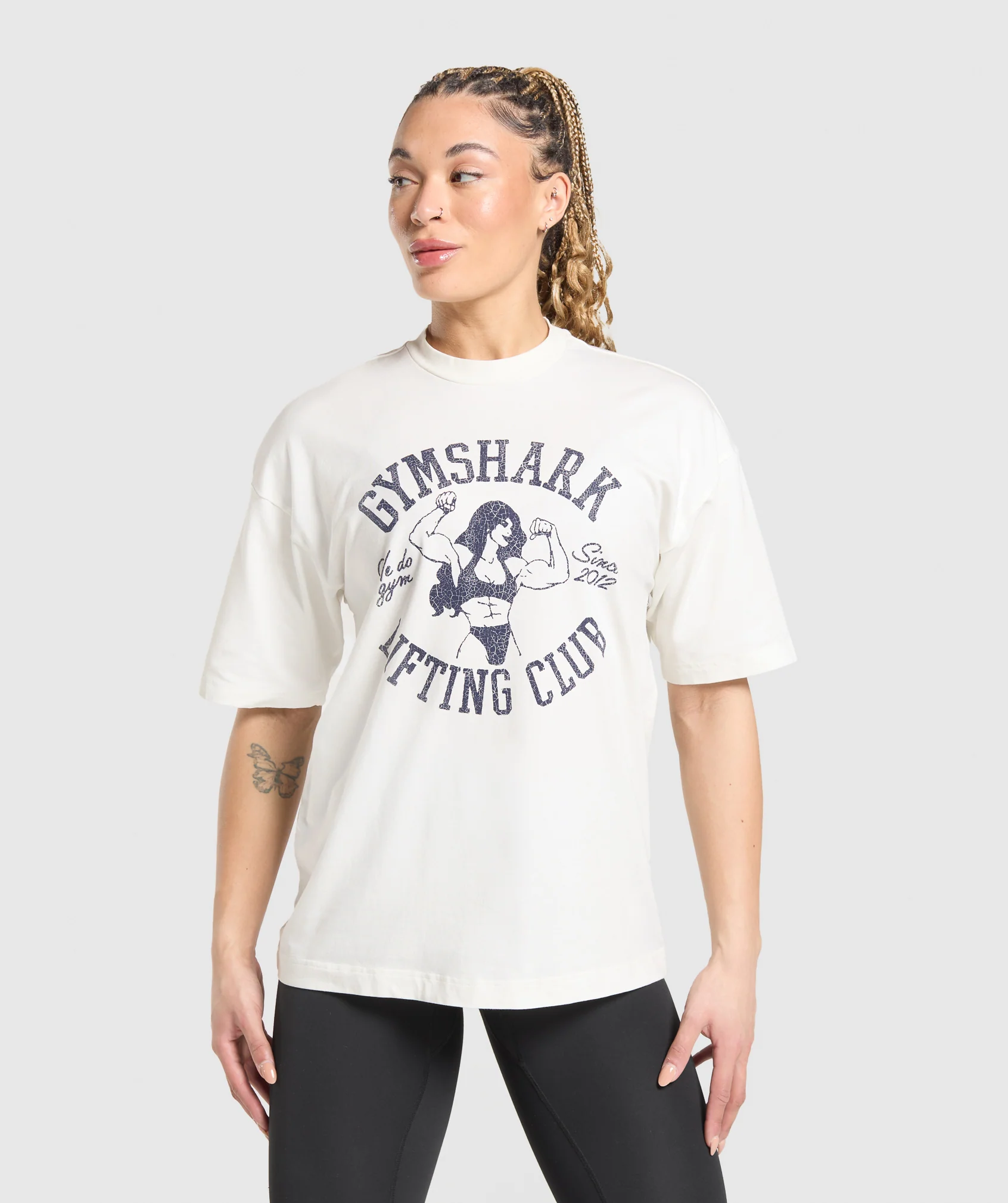 Lifting Girl Graphic Oversized Tee – Soft White