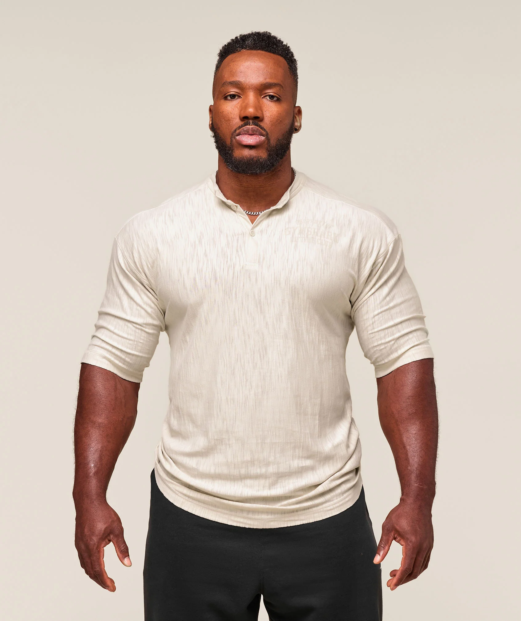 Lightweight Slub Textured 3/4 Henley – Oat White