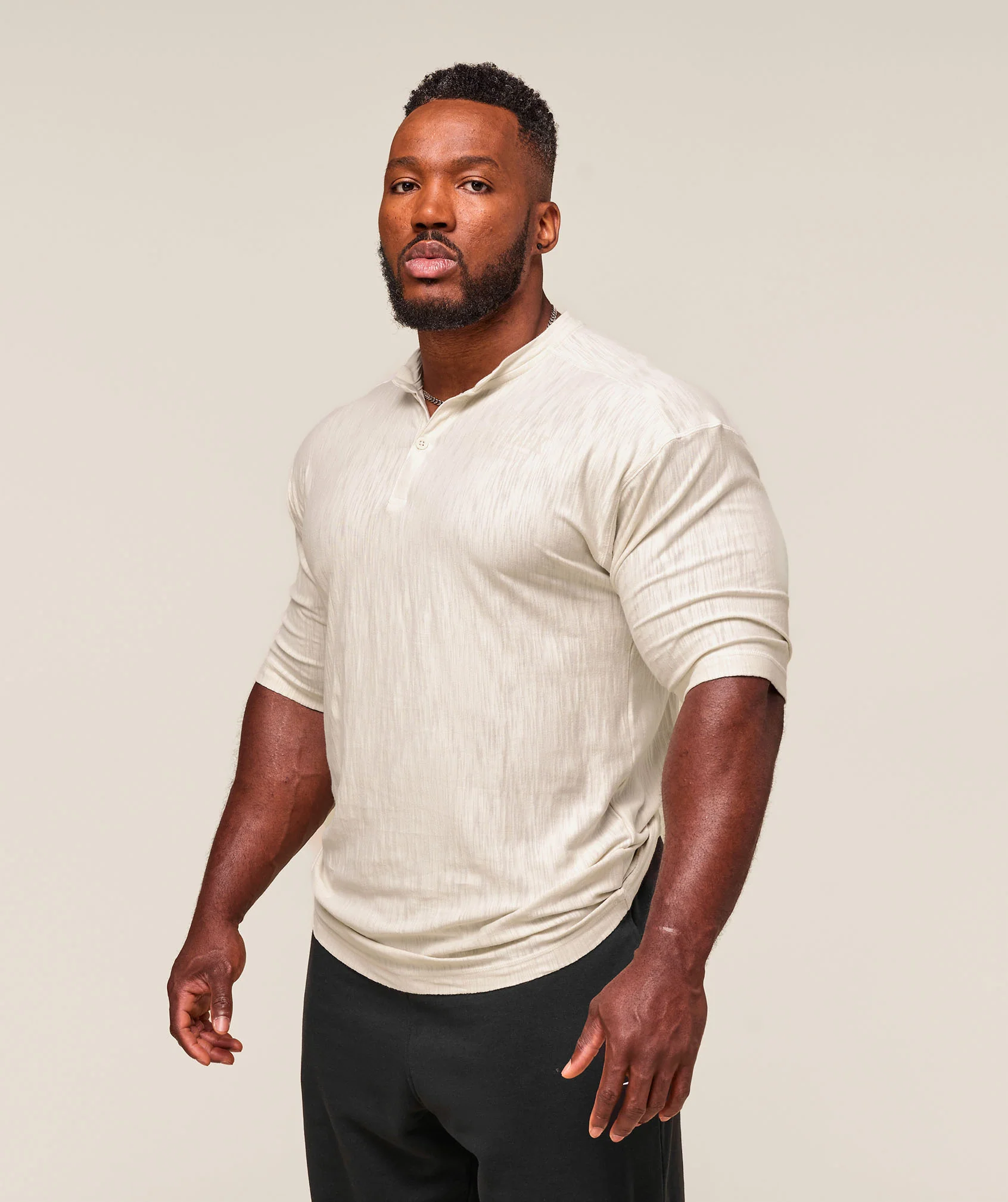 Lightweight Slub Textured 3/4 Henley – Oat White - Imagen 2