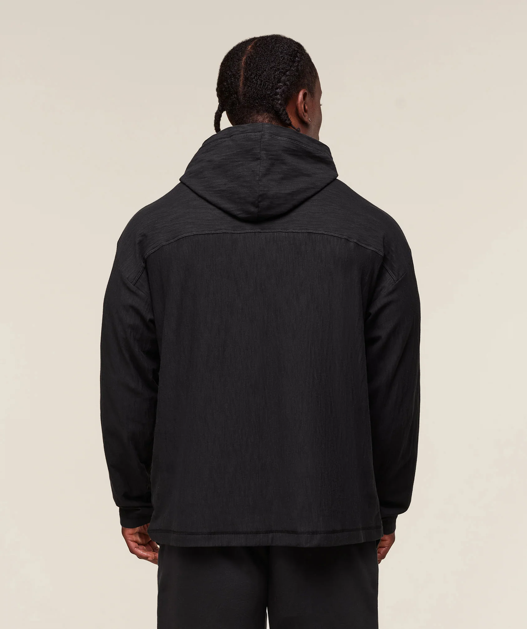 Lightweight Slub Textured Hoodie – Black