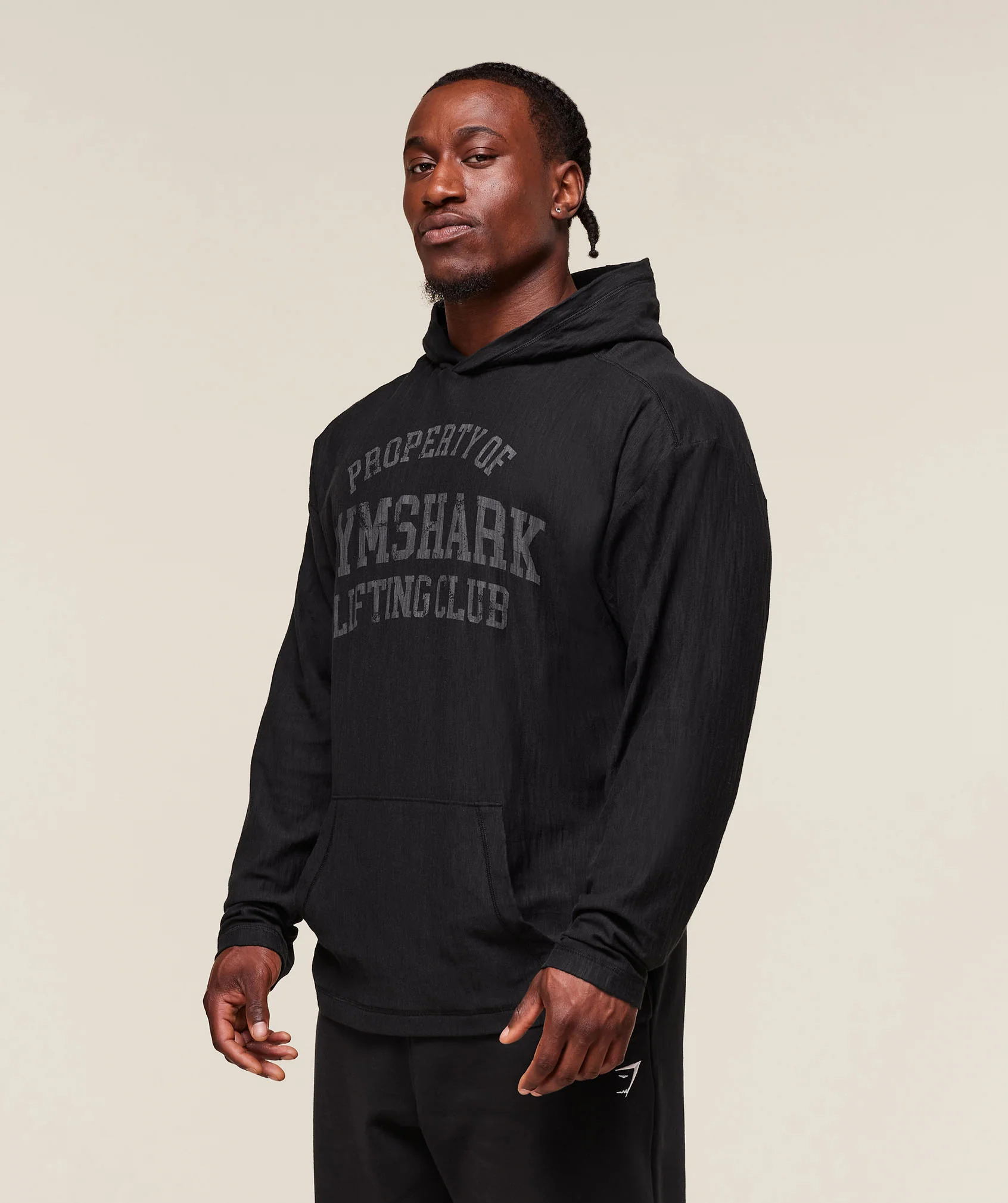 Lightweight Slub Textured Hoodie – Black - Imagen 2