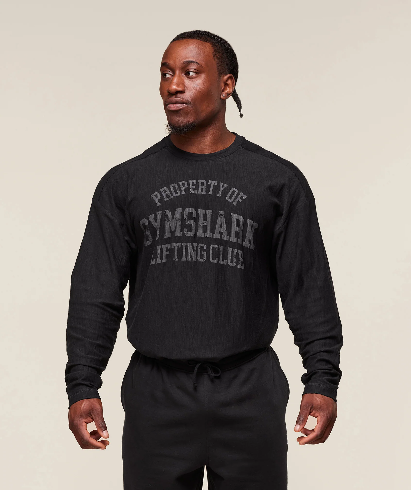 Lightweight Slub Textured Lifting Authenticator OS LS T-shirt – Black