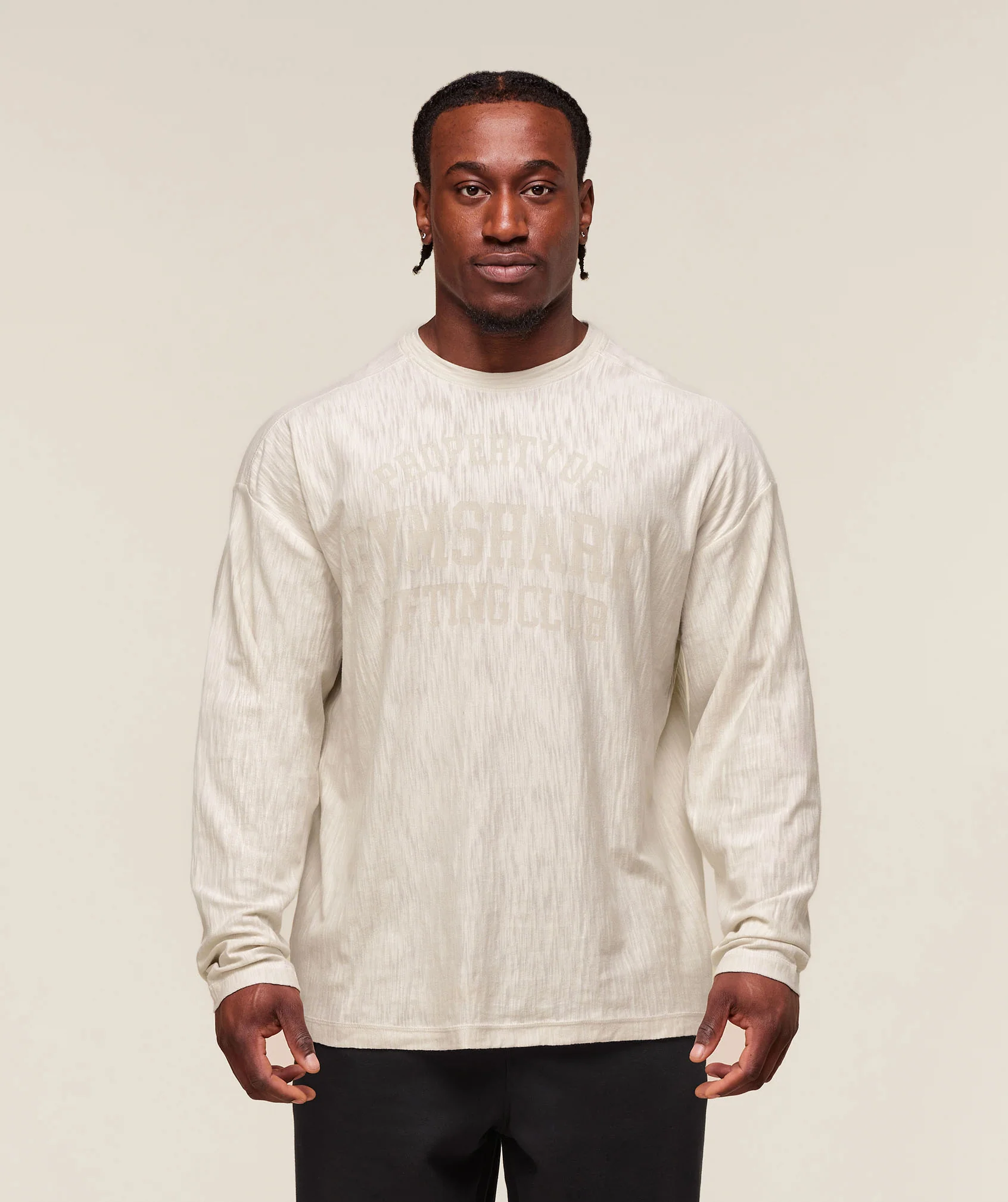 Lightweight Slub Textured Lifting Authenticator OS LS T-shirt – Oat White