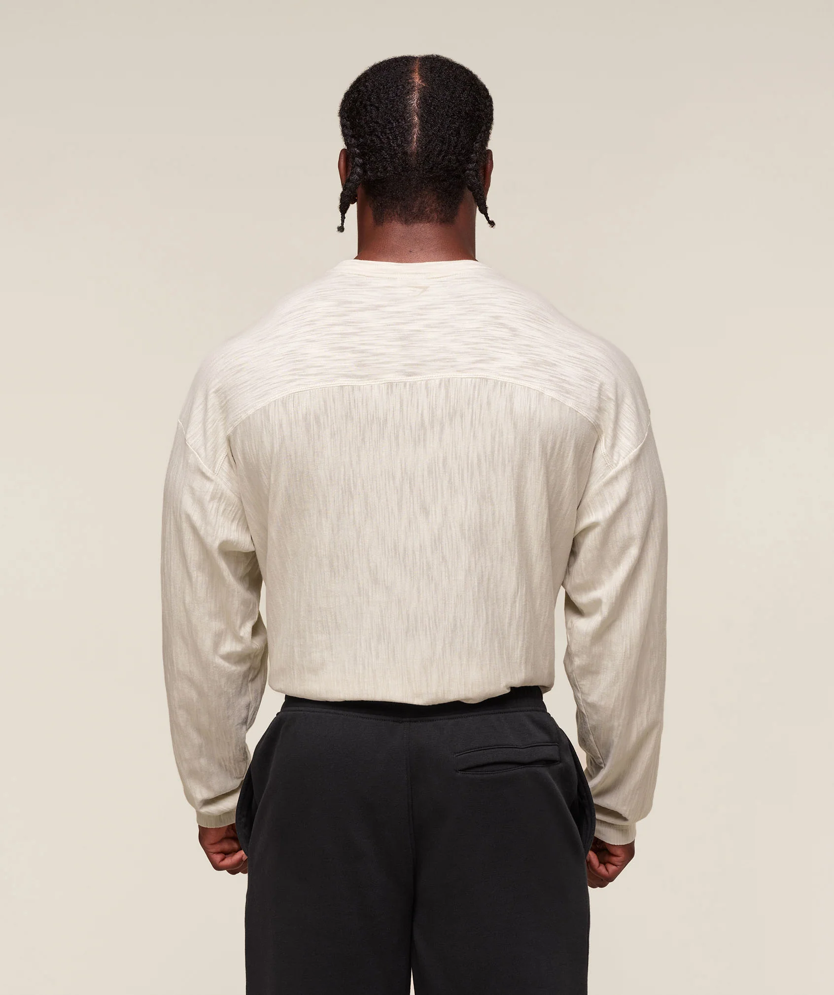 Lightweight Slub Textured Lifting Authenticator OS LS T-shirt – Oat White