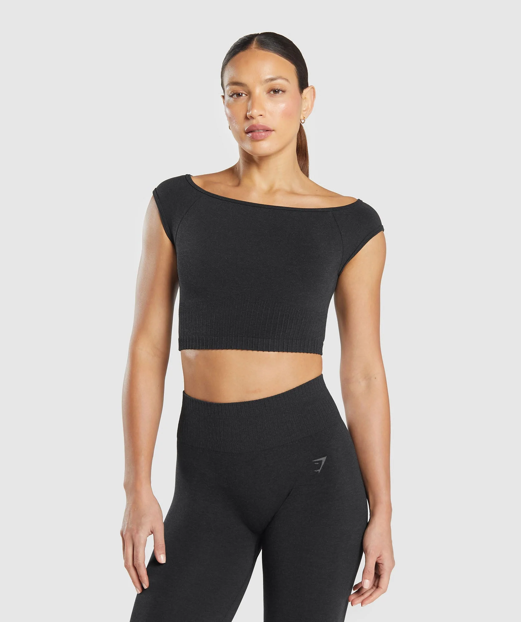 Luxe Seamless Boat Neck Crop Top – Coal Marl