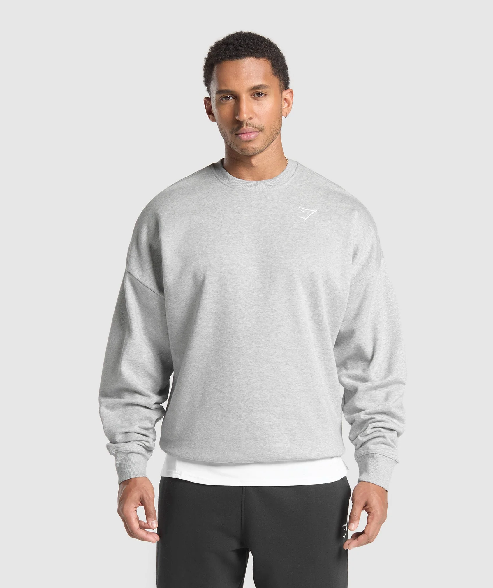 Oversized Crest Crew – Light Grey Core Marl