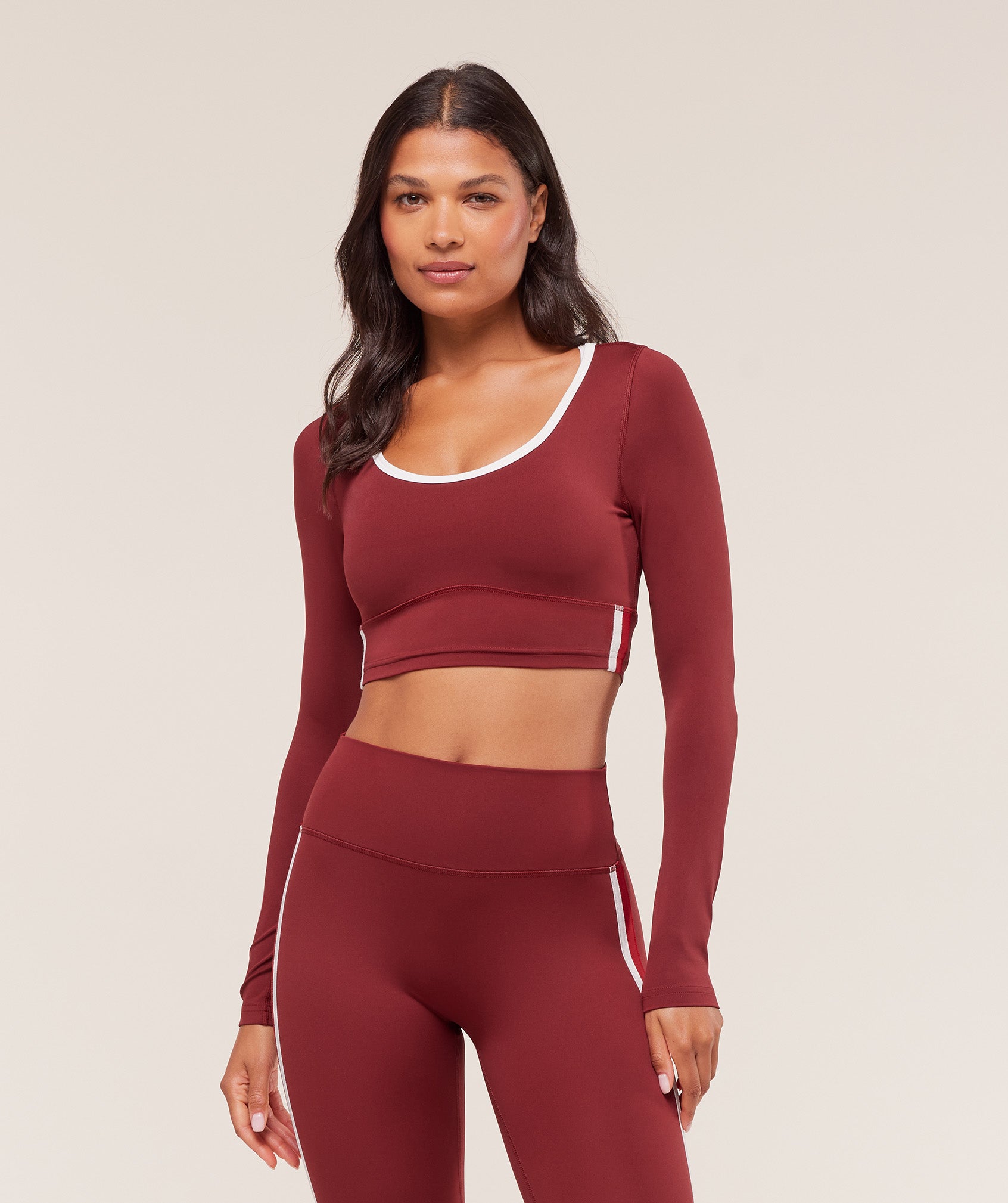 Piping Long Sleeve Crop Top – Sets Red/Carmine Red/Soft White