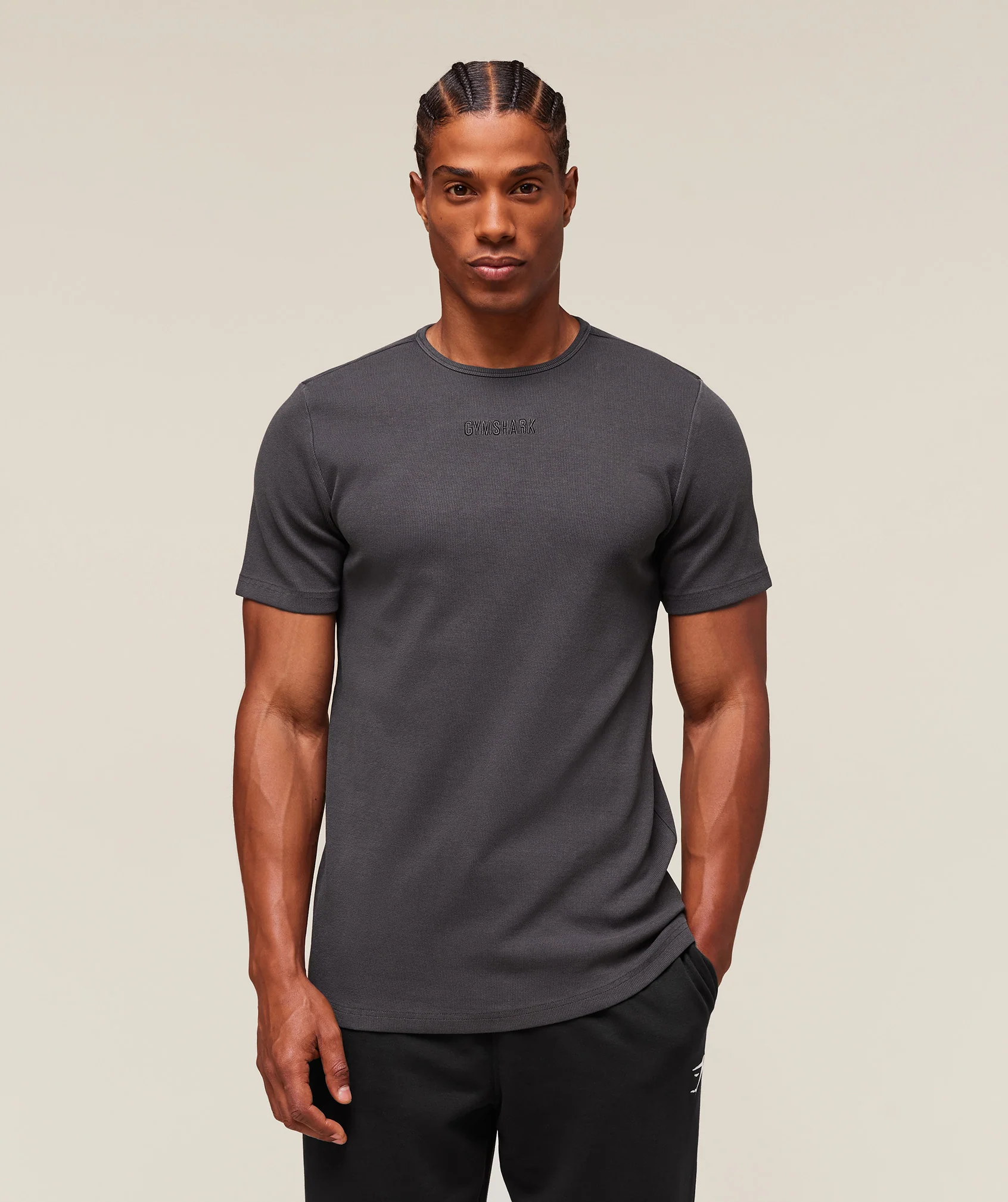 Premium Washed Ribbed T-Shirt – Onyx Grey