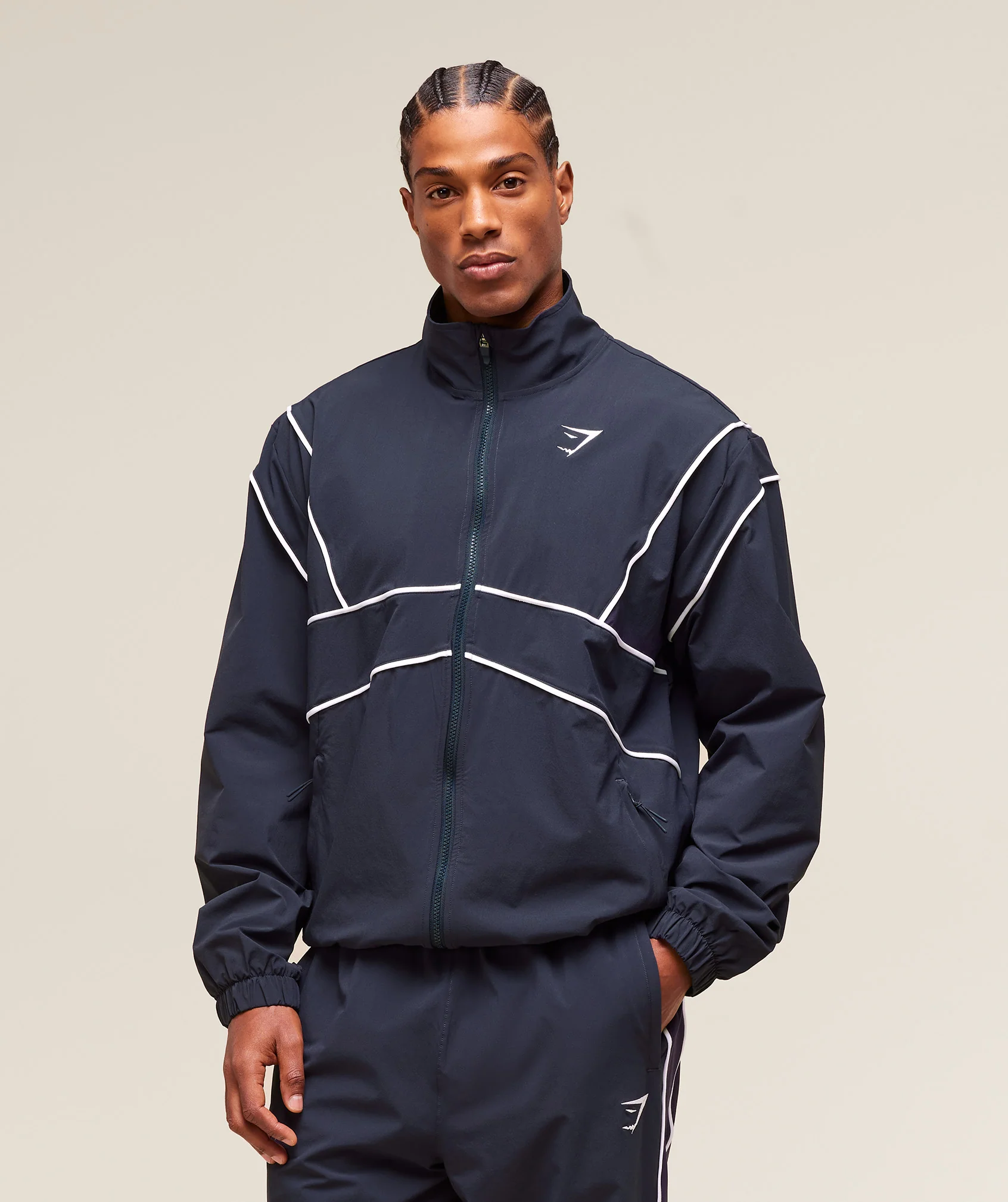 Retro Crinkle Track Jacket – Heavy Blue