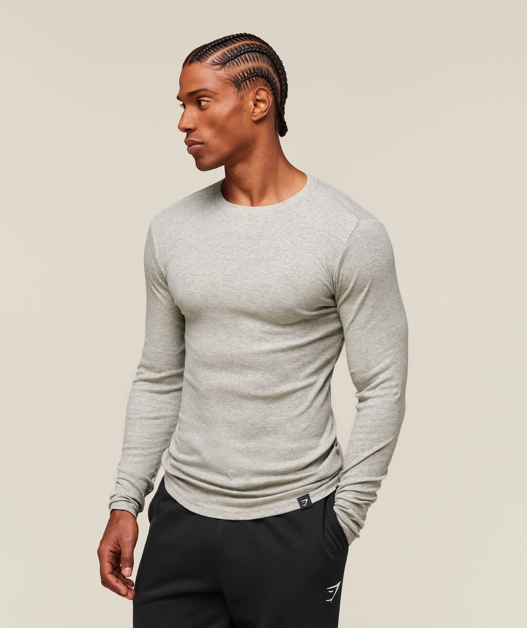 Ribbed Long Sleeve T-Shirt – Stone Grey Marl - Imagen 2