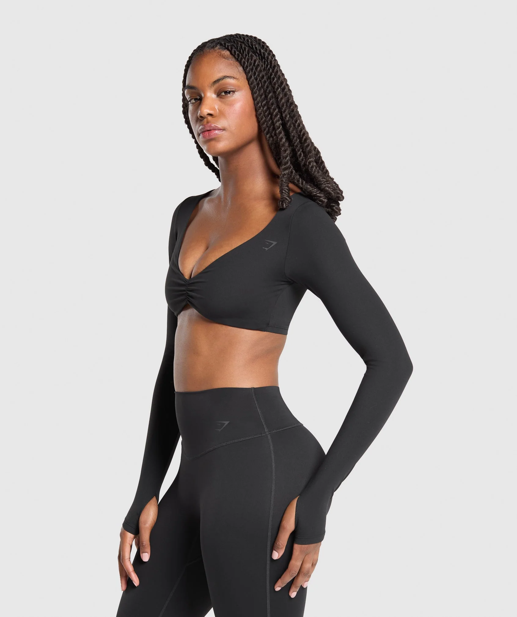 Ruched Long Sleeve Top – Black - Imagen 2